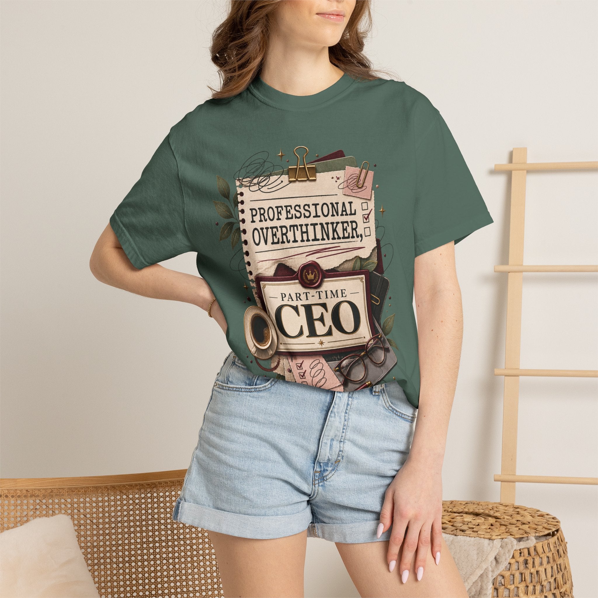 Professional Overthinker Part-Time CEO T-Shirt | Funny Small Business Owner Graphic Tee | Entrepreneur Gift | Garment-Dyed Shirt