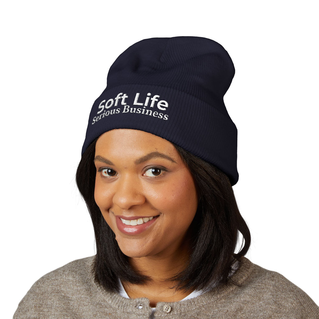 Soft Life. Serious Business. Embroidered Cuffed Beanie | Cozy Entrepreneur Winter Hat