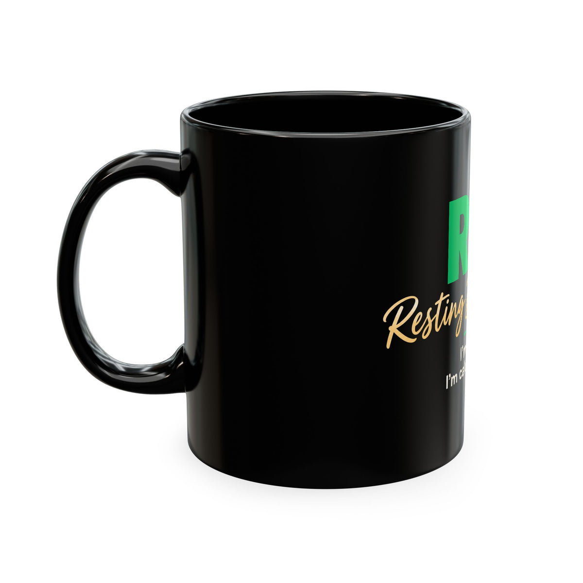 Resting Business Face Cursive Ceramic Mug — "RBF: I'm not mad. I'm calculating profit."