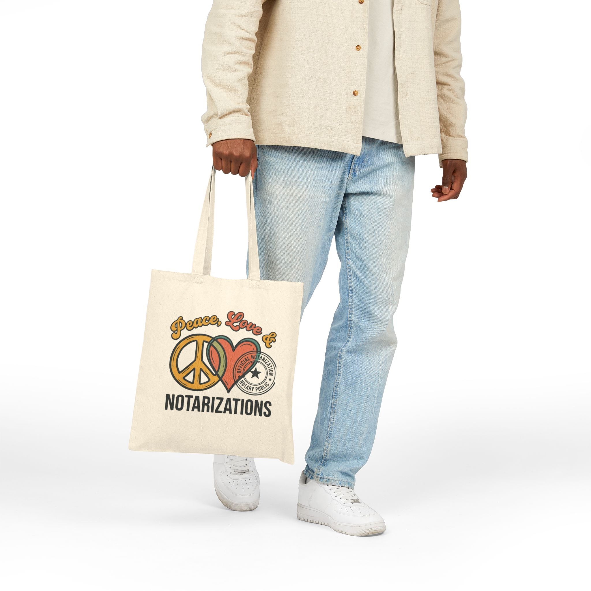 Peace, Love & Notarizations Canvas Tote Bag ☮️❤️🖋️