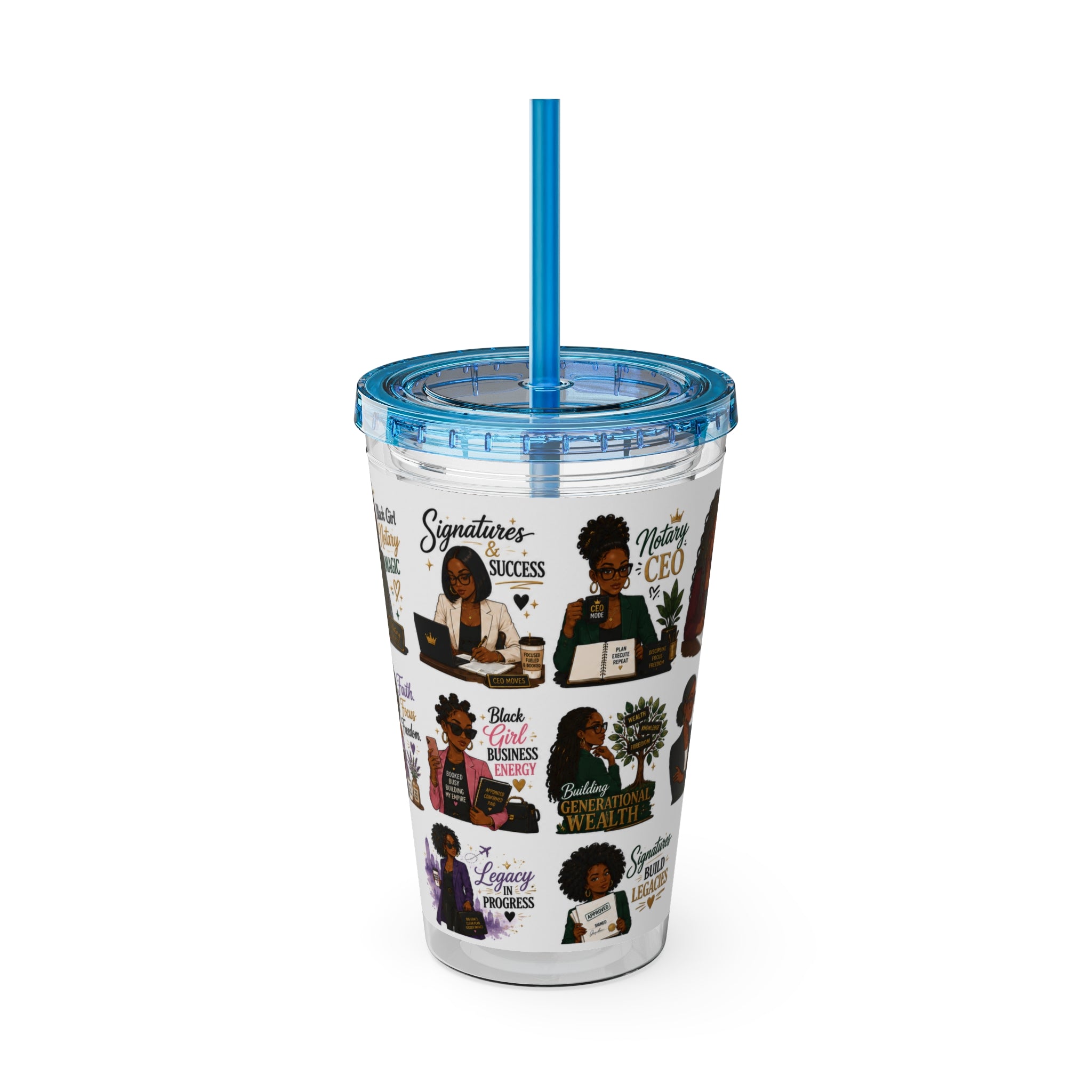 16 oz Acrylic Tumbler – Black Girl Business Energy Collection | Double-Wall Entrepreneur Cup with Straw
