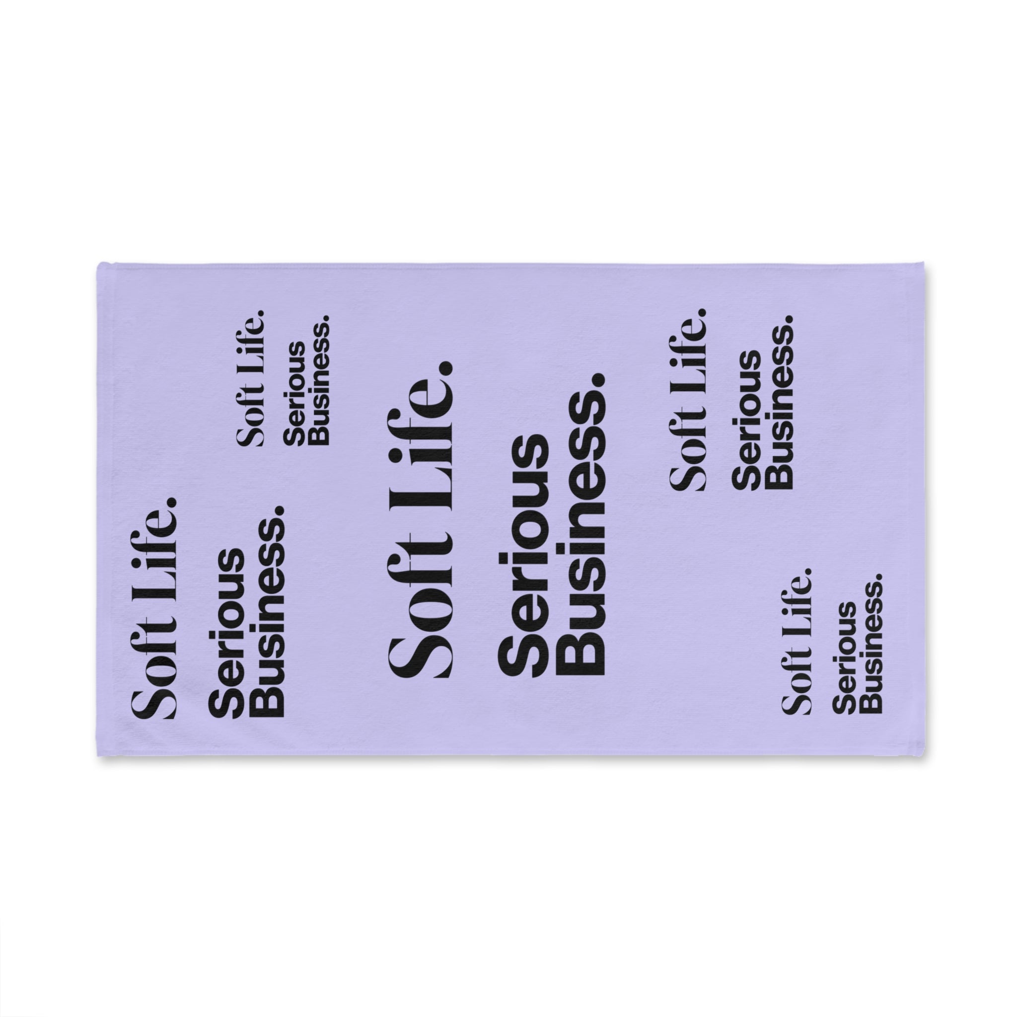 Soft Life. Serious Business. Lavender Hand Towel — Trendy Minimal Text Pattern
