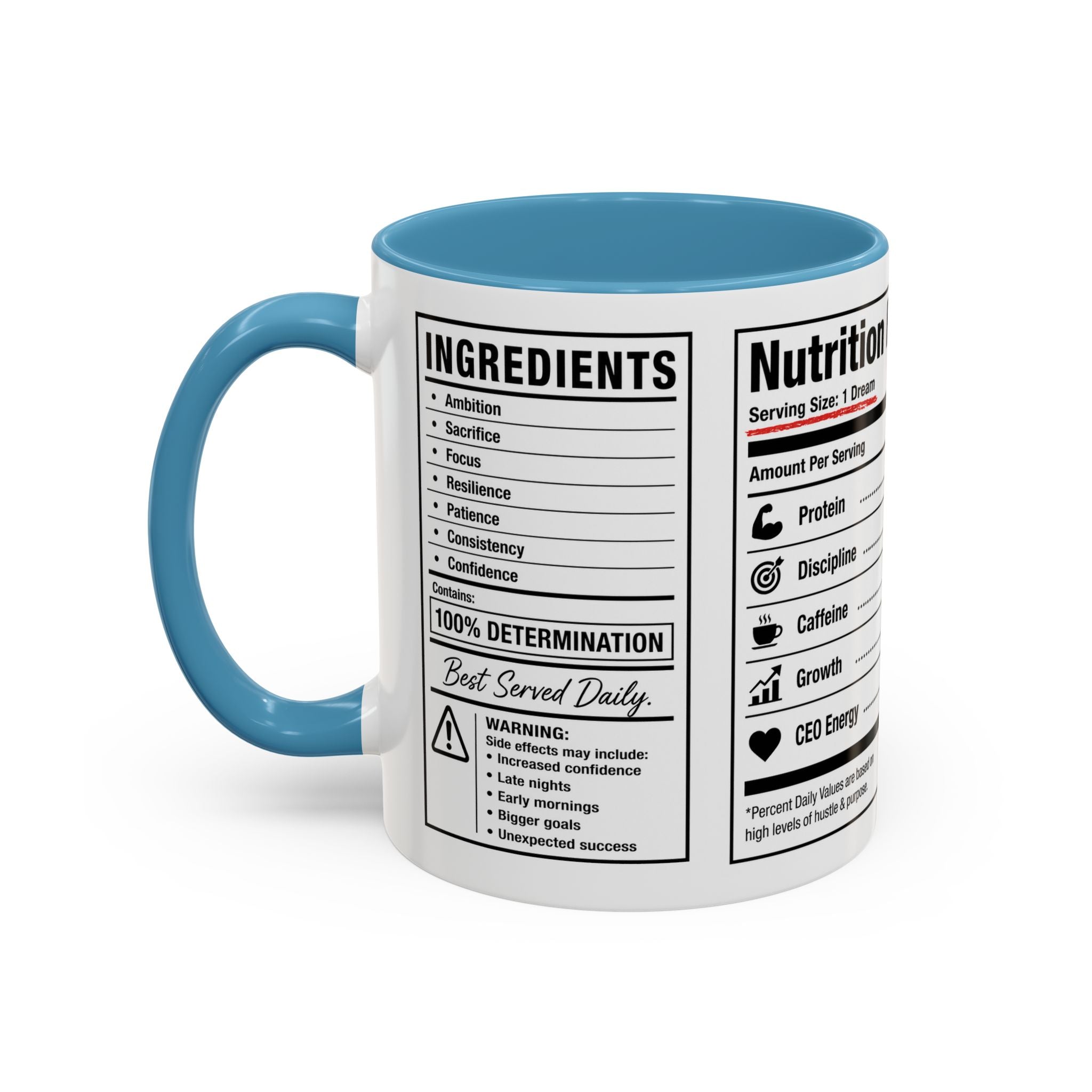 Entrepreneur Nutrition Facts Accent Coffee Mug | CEO Motivation Coffee Cup (11oz, 15oz)