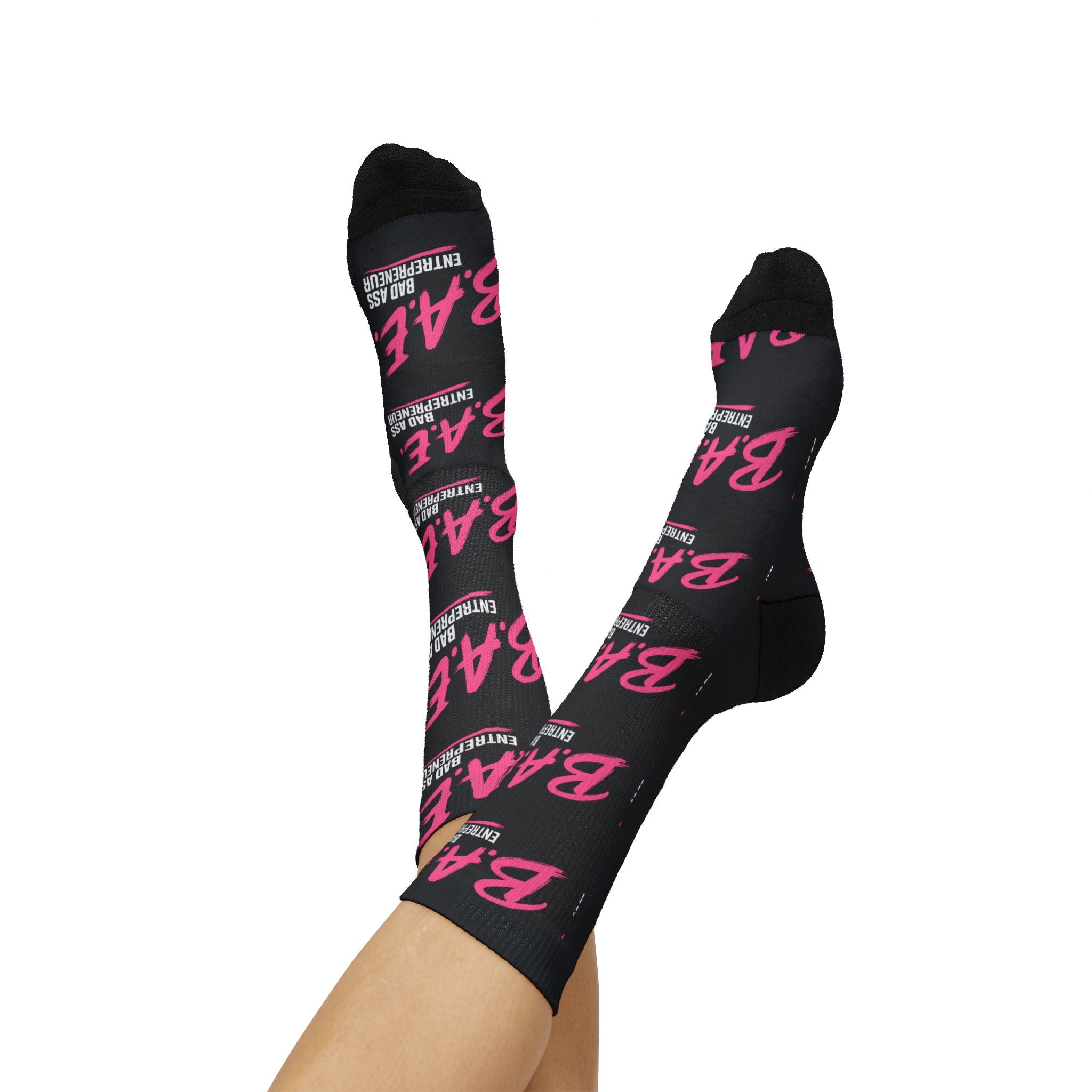 B.A.E. Crew Socks | Bad Ass Entrepreneur Black & Pink Socks | Gift for Business Owners