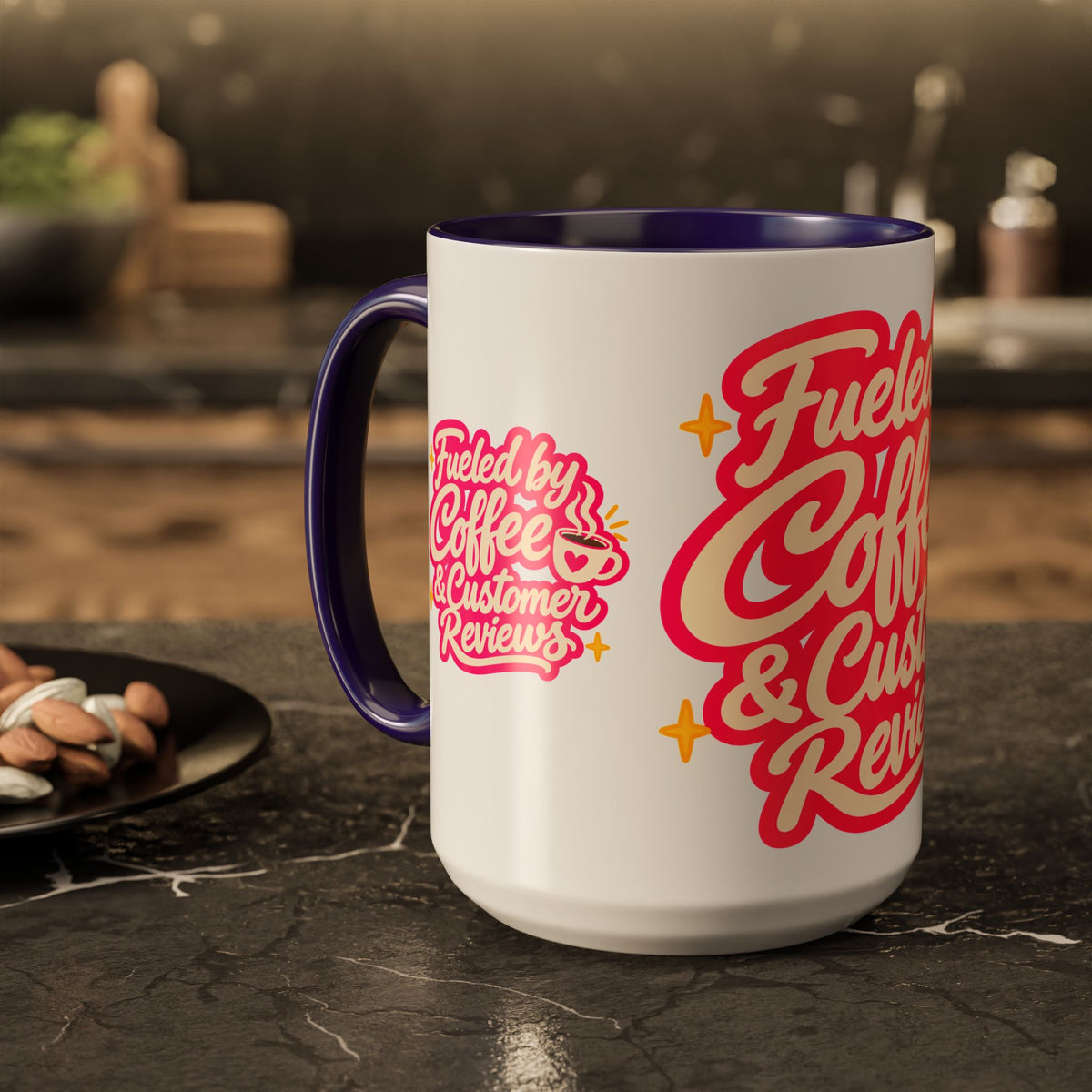 Fueled by Coffee & Customer Reviews Accent Mug — Small-Business Owner Coffee Cup
