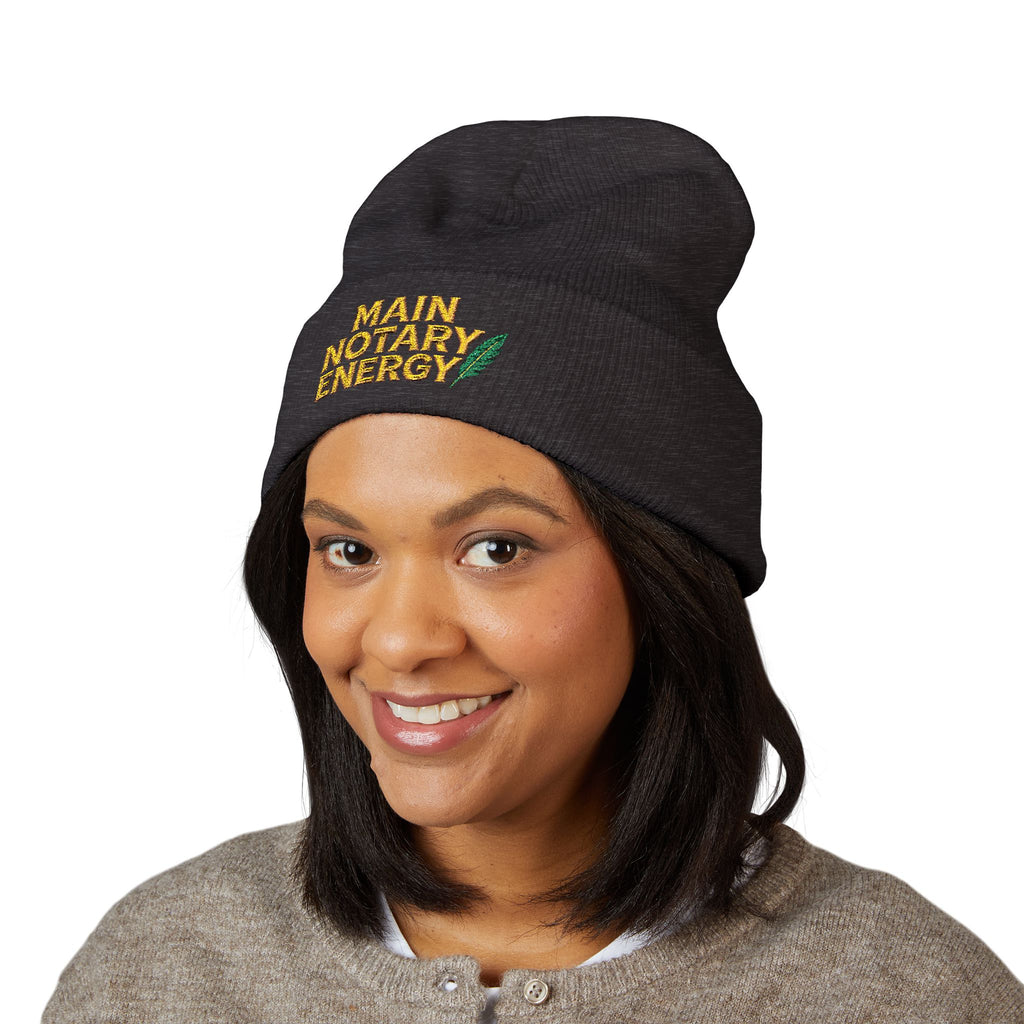 Main Notary Energy Embroidered Cuffed Beanie | Notary Public Gift