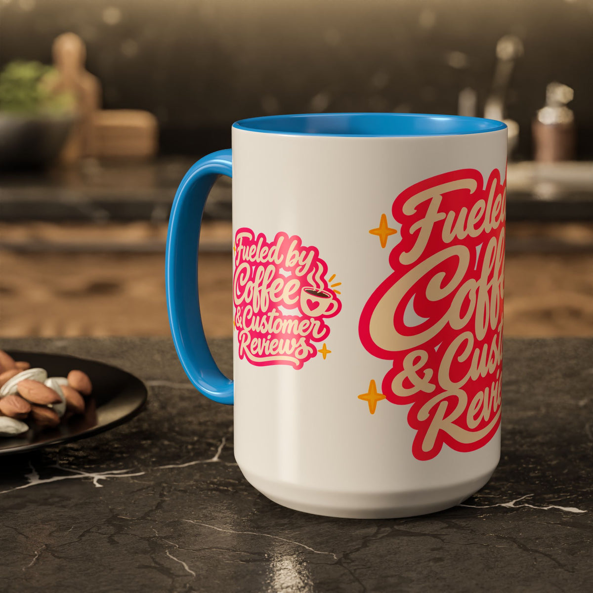 Fueled by Coffee & Customer Reviews Accent Mug — Small-Business Owner Coffee Cup
