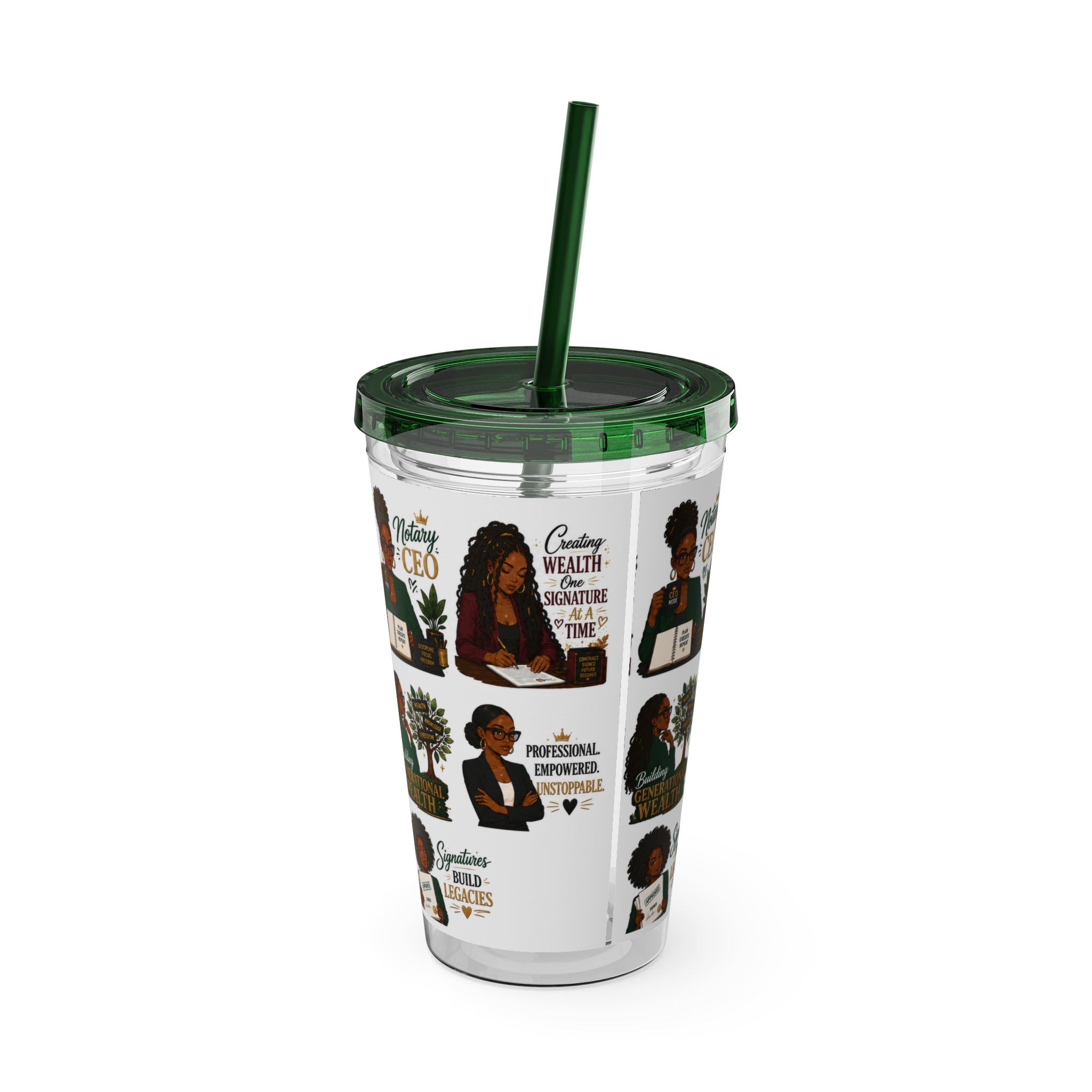 16 oz Acrylic Tumbler – Black Girl Business Energy Collection | Double-Wall Entrepreneur Cup with Straw