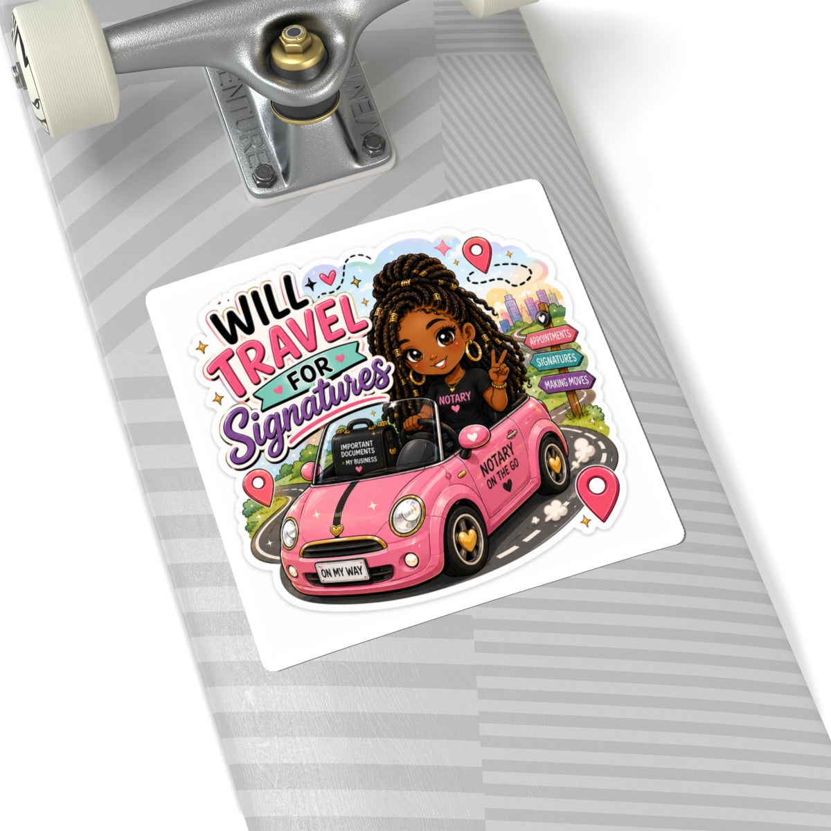 🚗 Will Travel for Signatures | Kawaii Mobile Notary Vinyl Sticker