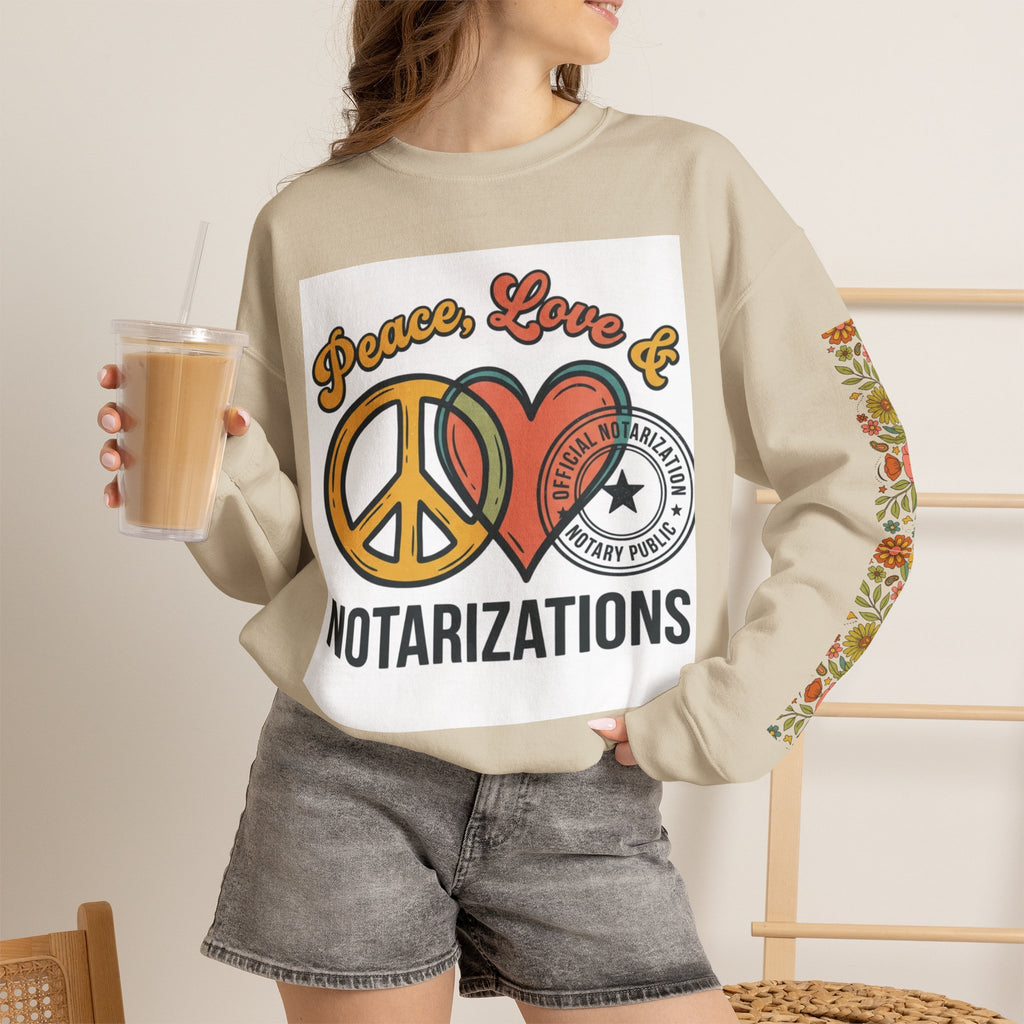 Peace, Love & Notarizations Cozy  Crewneck Sweatshirt ☮️❤️🖋️