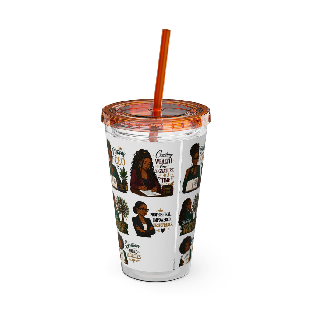 16 oz Acrylic Tumbler – Black Girl Business Energy Collection | Double-Wall Entrepreneur Cup with Straw