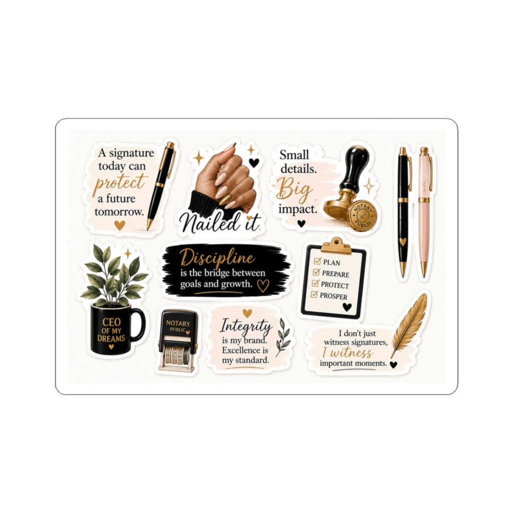 Notary & Business Essentials Sticker Sheet. Vinyl Sticker  | Decal | Cute Business Owner Laptop Sticker