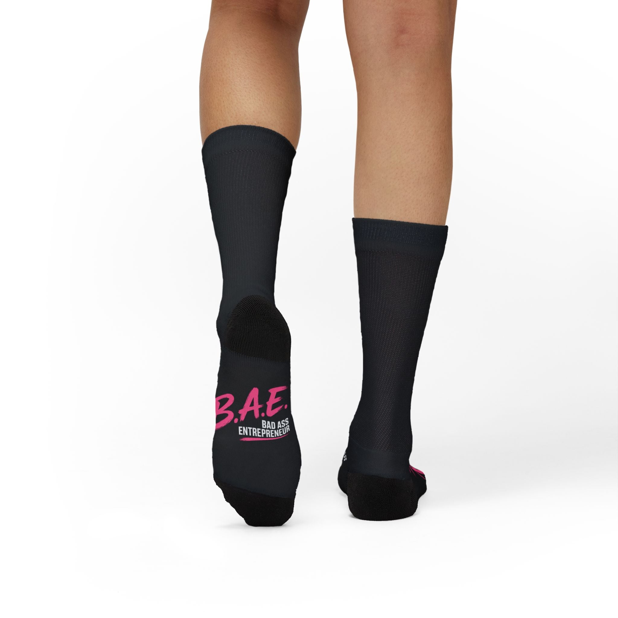 B.A.E. Crew Socks | Bad Ass Entrepreneur Black & Pink Socks | Gift for Business Owners