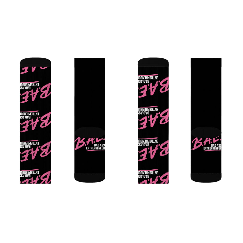 B.A.E. Crew Socks | Bad Ass Entrepreneur Black & Pink Socks | Gift for Business Owners