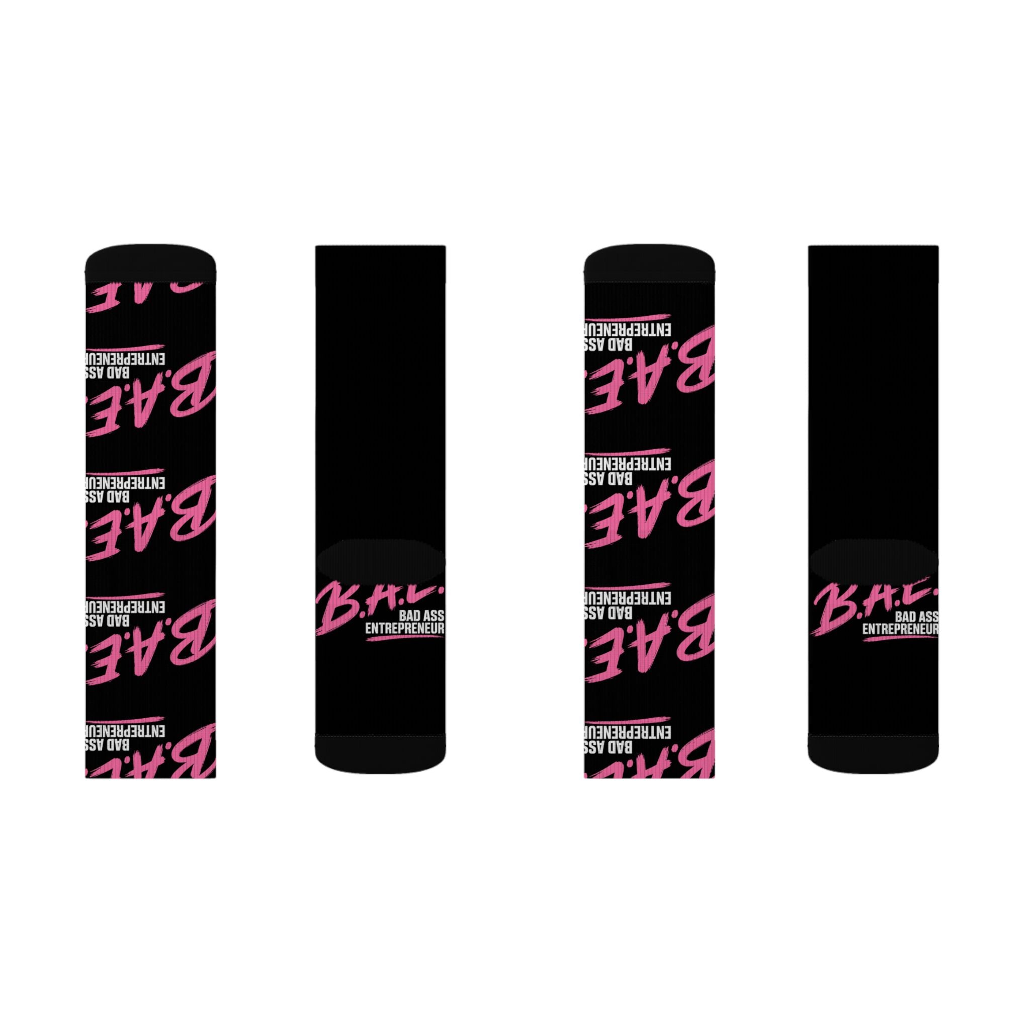 B.A.E. Crew Socks | Bad Ass Entrepreneur Black & Pink Socks | Gift for Business Owners
