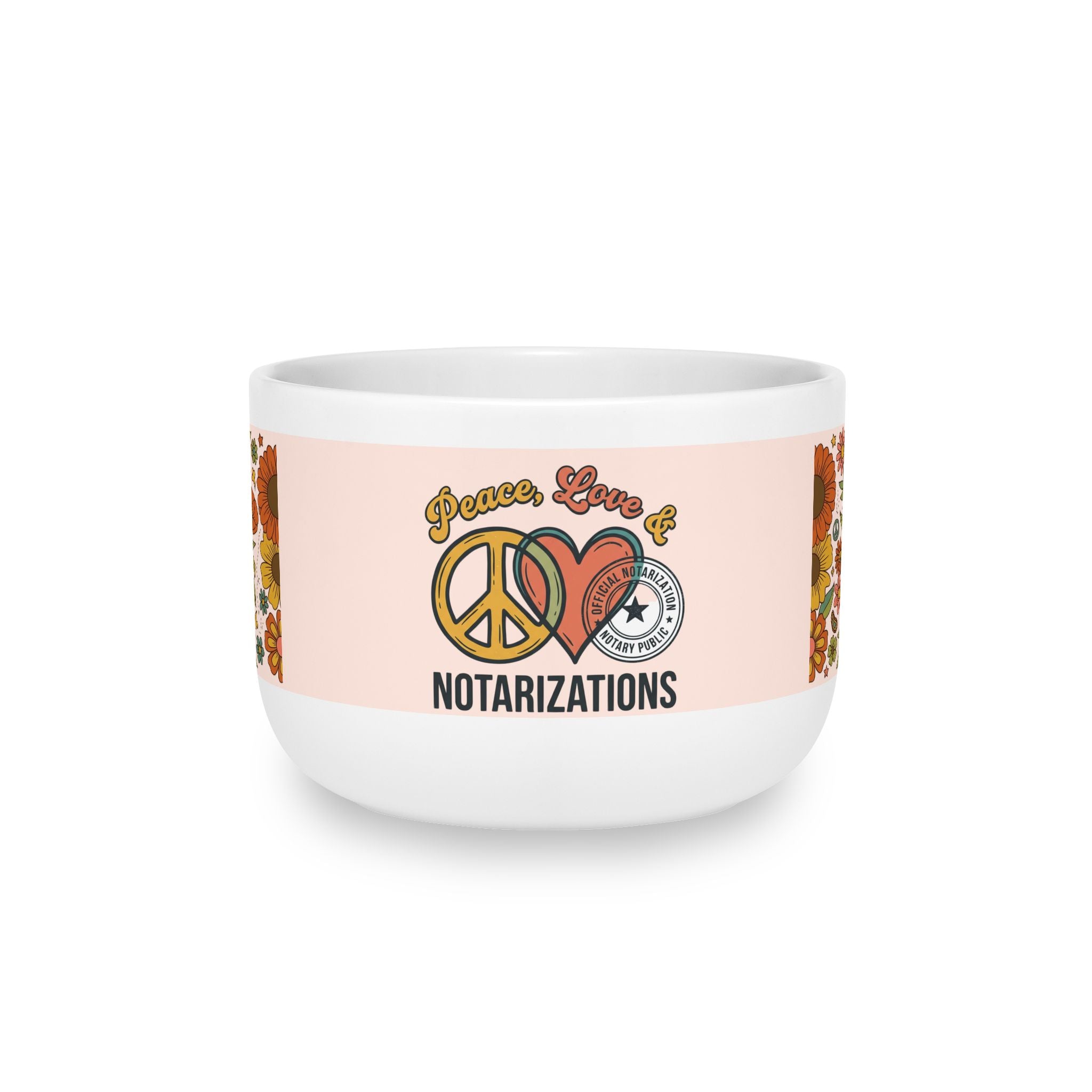 Peace, Love & Notarizations 25oz Ceramic Latte Mug ☕ — Retro Floral Coffee Cup for Notaries