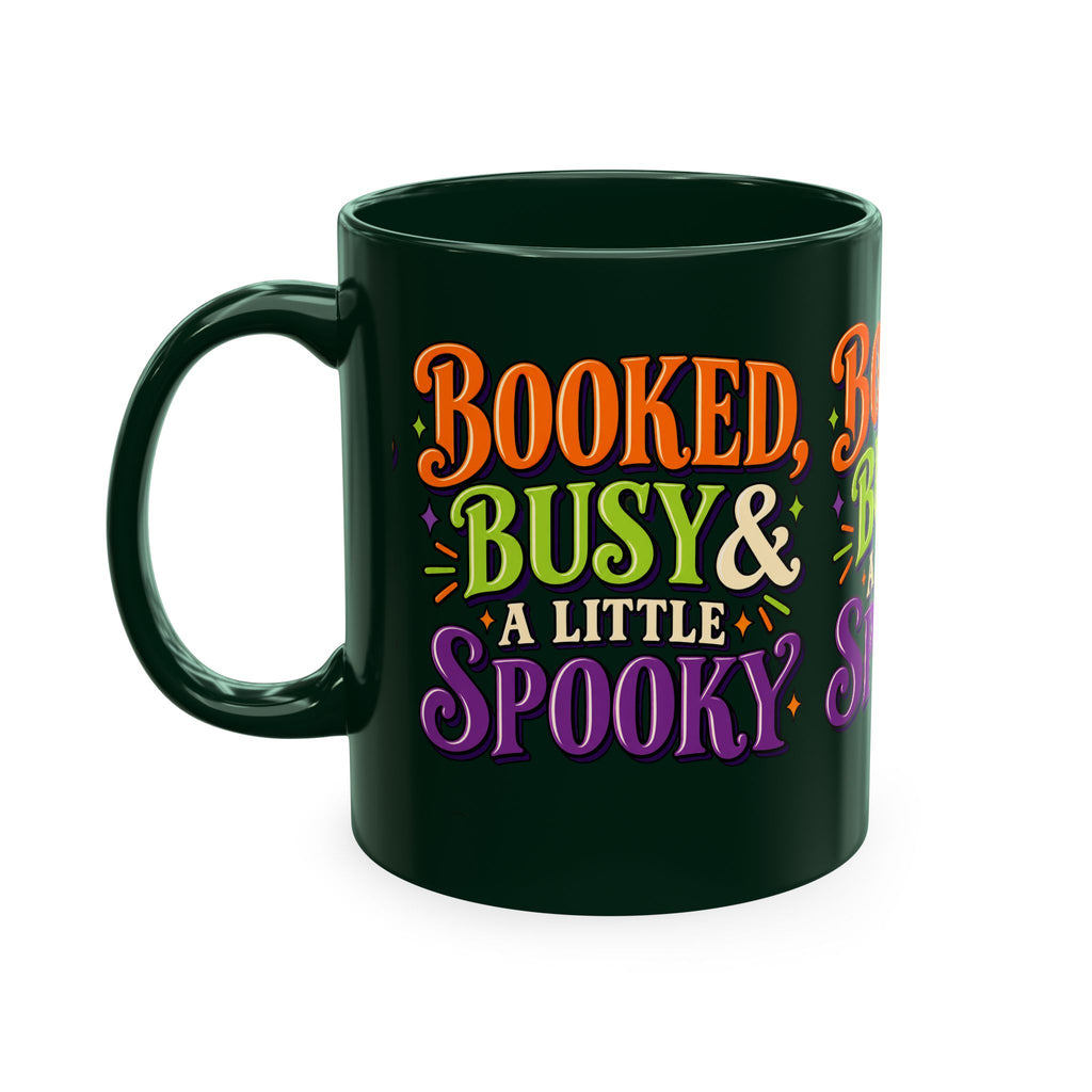 Booked, Busy & a Little Spooky Mug — Halloween Book Lover Coffee Cup