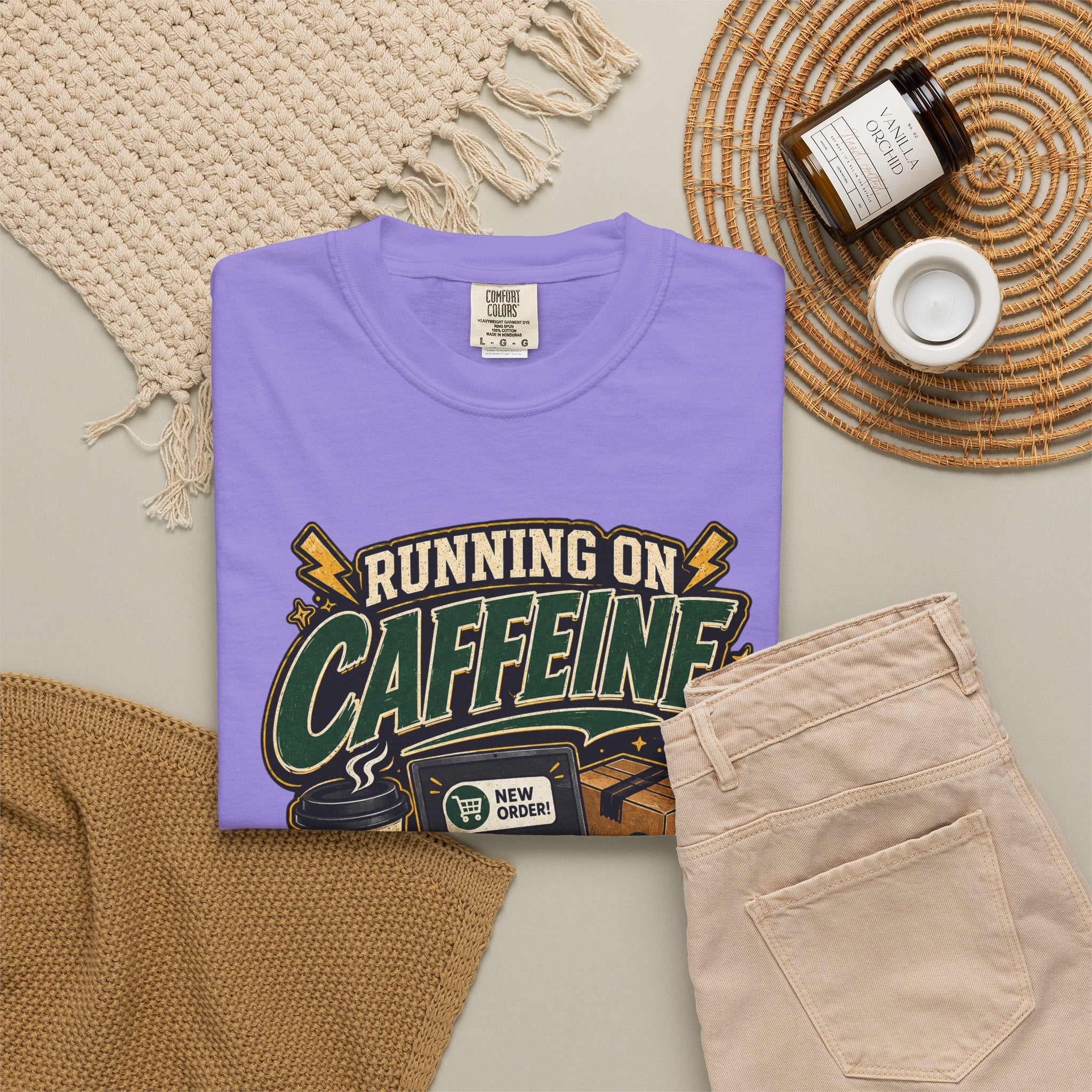 Funny Small Business Owner T-Shirt — “Running on Caffeine, Orders & Audacity” Graphic Tee