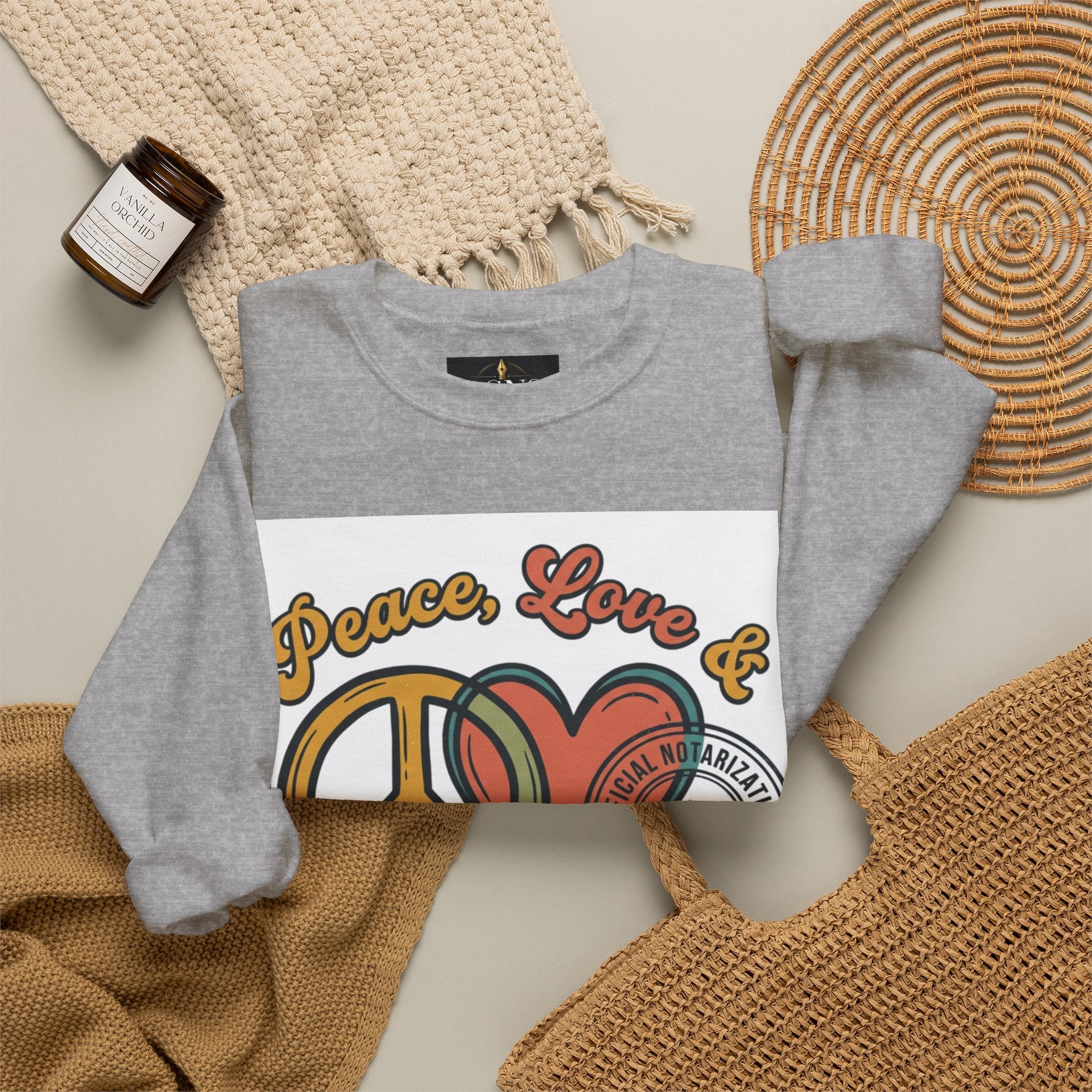 Peace, Love & Notarizations Cozy  Crewneck Sweatshirt ☮️❤️🖋️