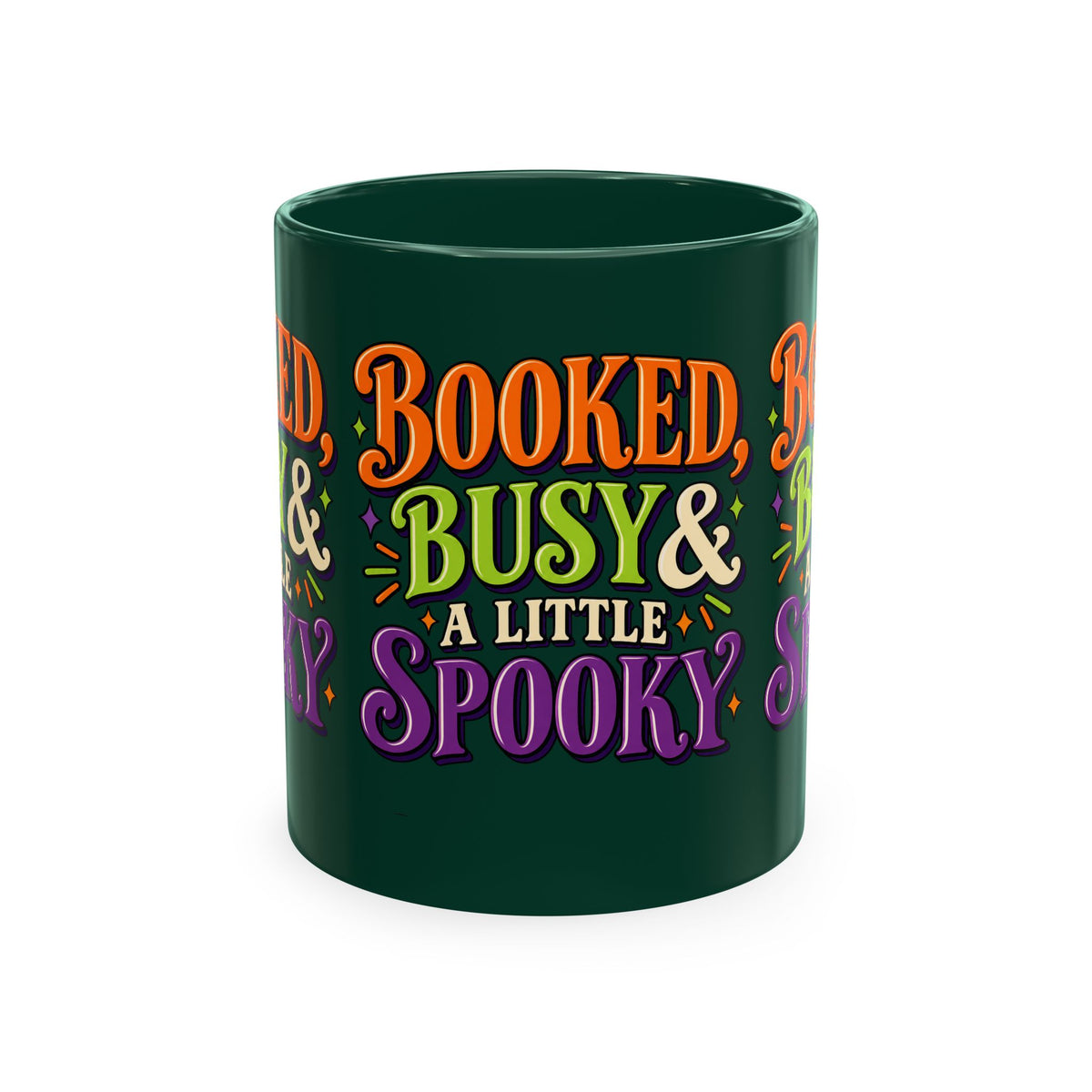 Booked, Busy & a Little Spooky Mug — Halloween Book Lover Coffee Cup