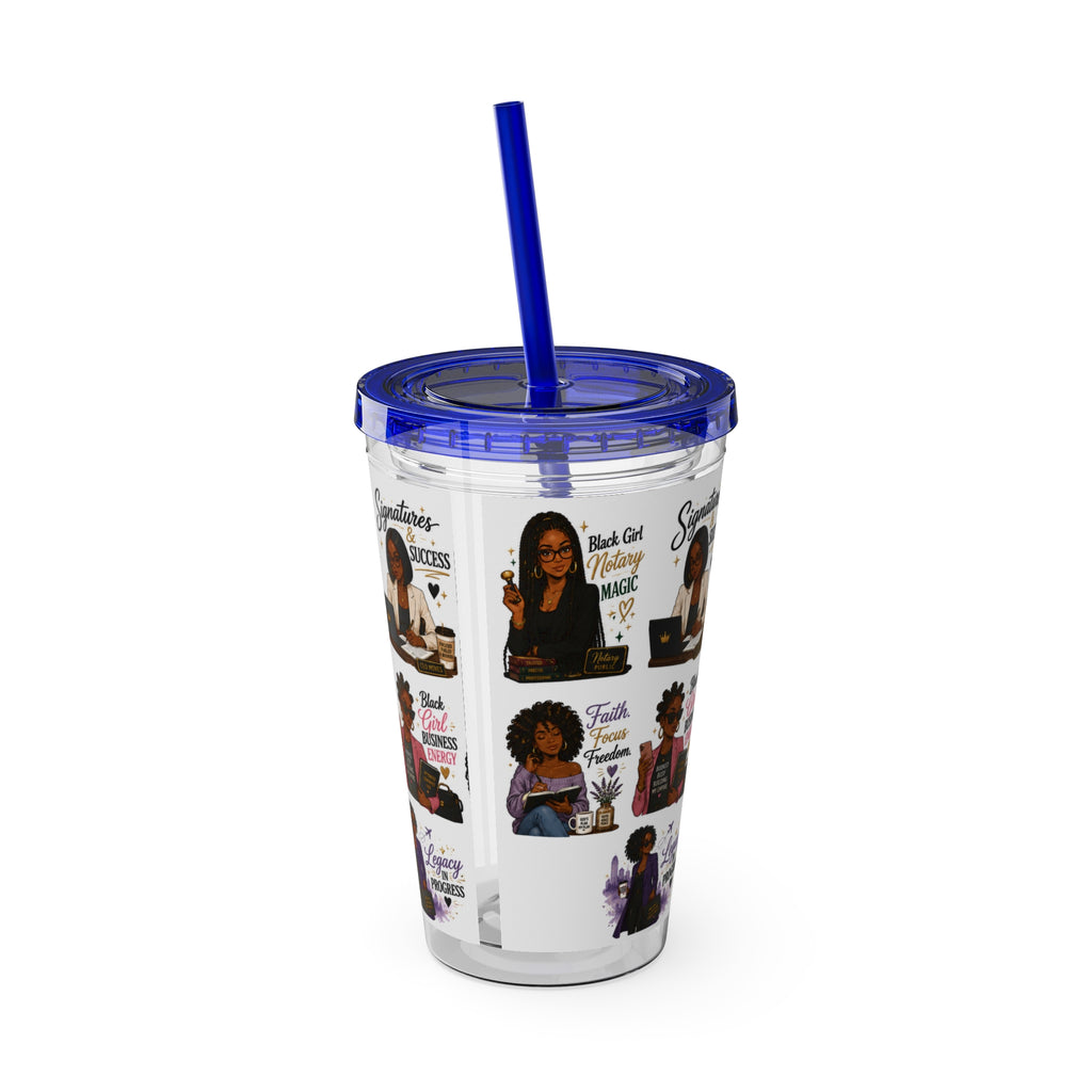 16 oz Acrylic Tumbler – Black Girl Business Energy Collection | Double-Wall Entrepreneur Cup with Straw