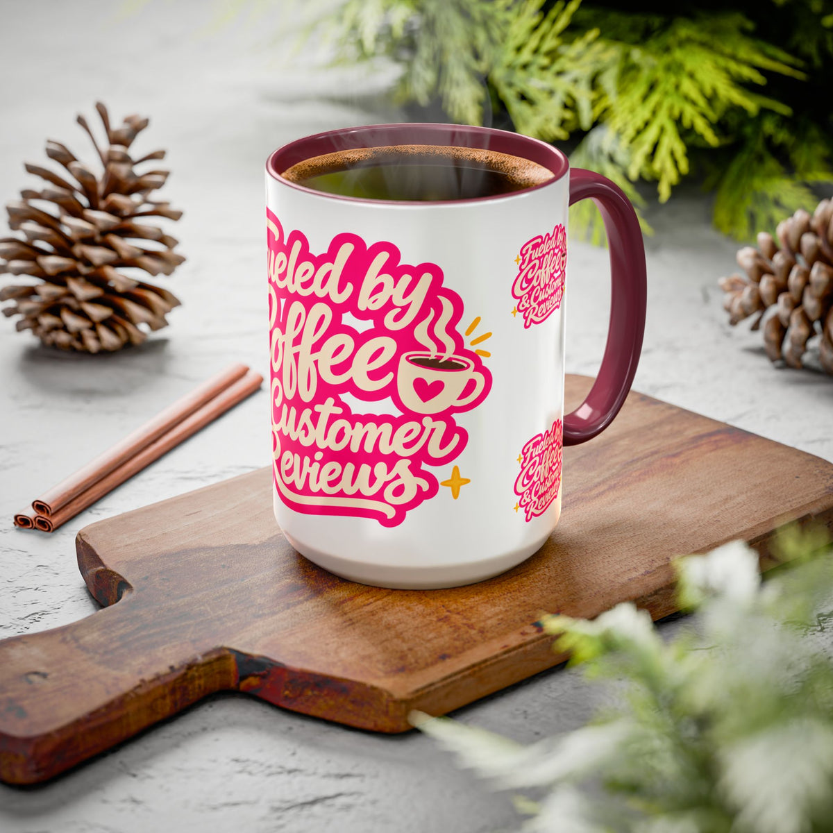Fueled by Coffee & Customer Reviews Accent Mug — Small-Business Owner Coffee Cup