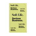 Soft Life. Serious Business. Pastel Yellow Hand Towel — Bold Minimal Text Pattern