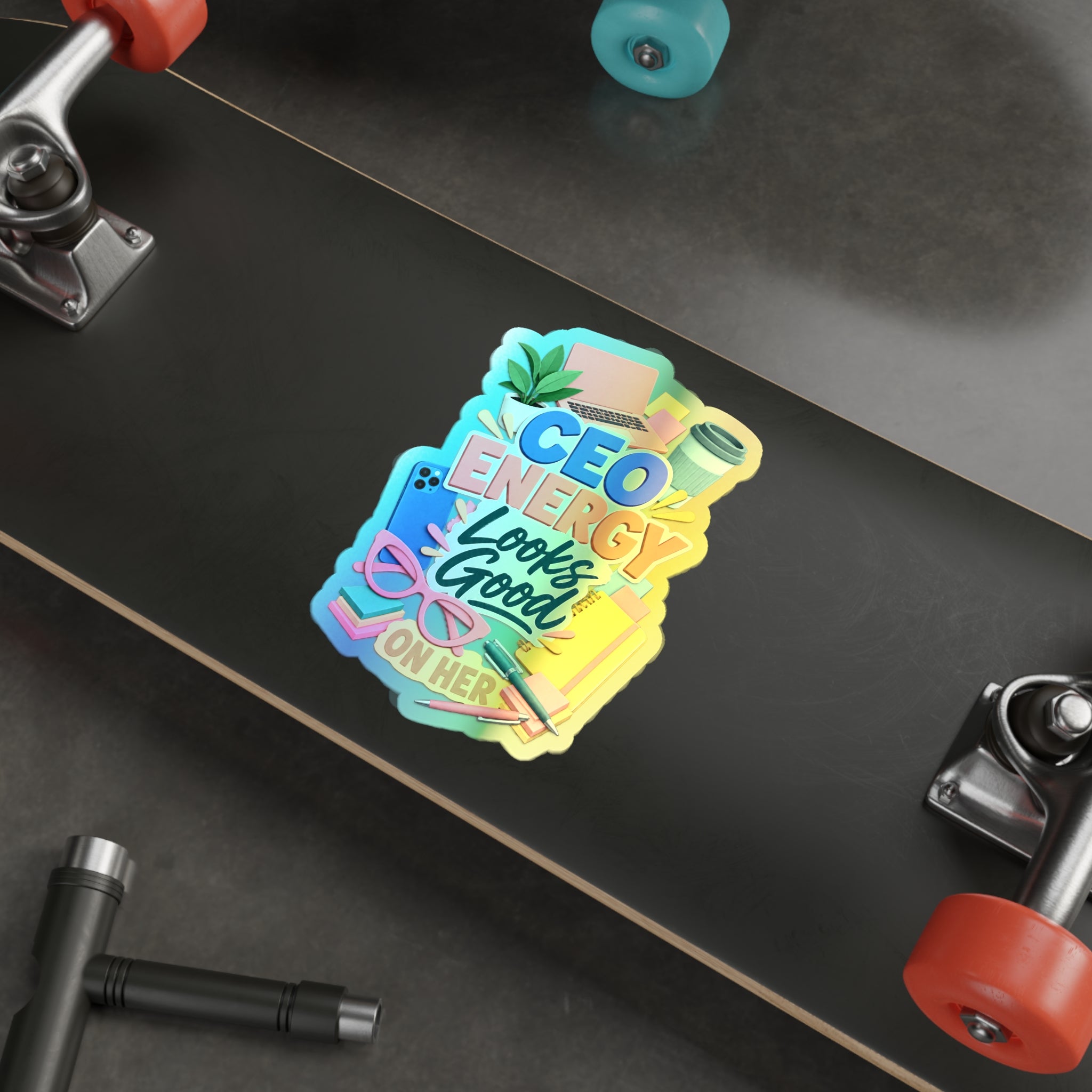 CEO Energy Looks Good on Her Holographic Sticker | Women in Business Decal | Female Entrepreneur Laptop Sticker | Boss Gift