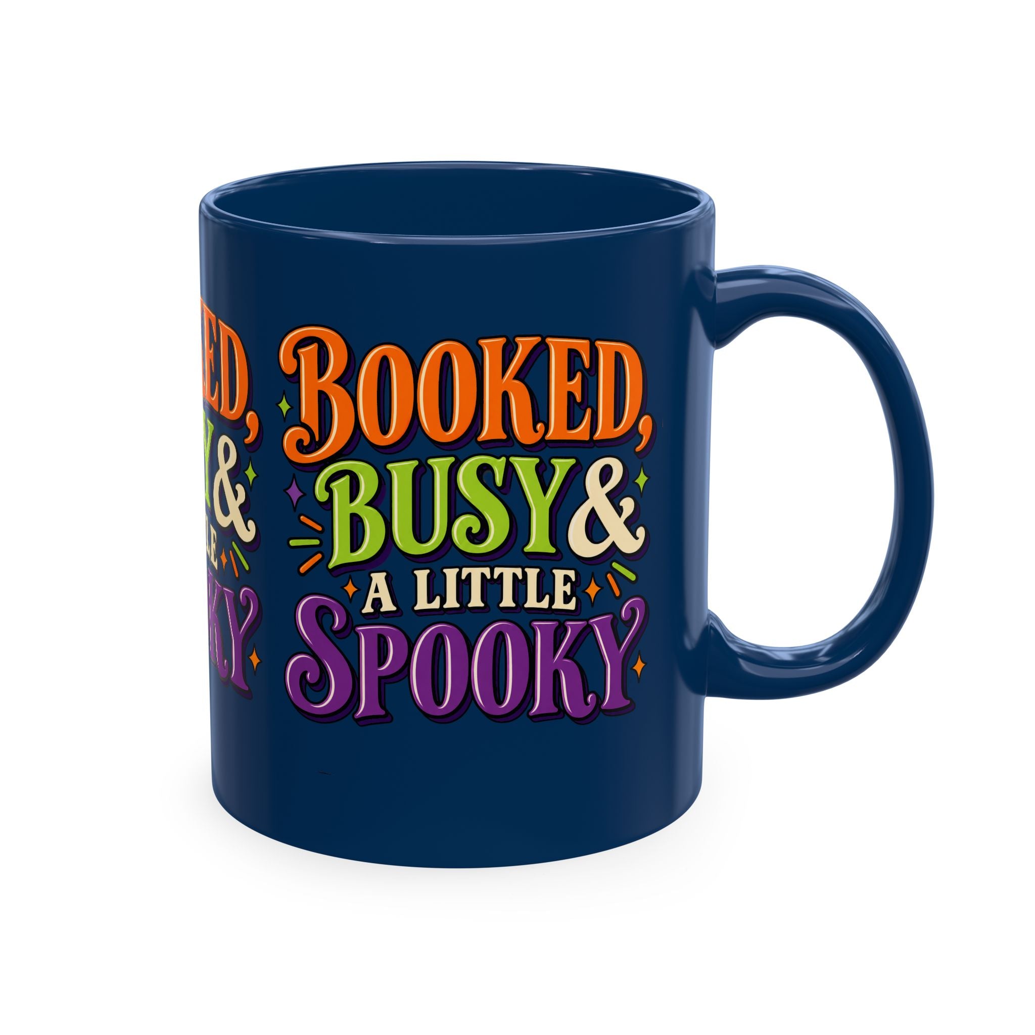 Booked, Busy & a Little Spooky Mug — Halloween Book Lover Coffee Cup