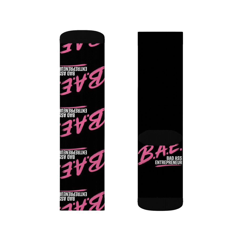 B.A.E. Crew Socks | Bad Ass Entrepreneur Black & Pink Socks | Gift for Business Owners