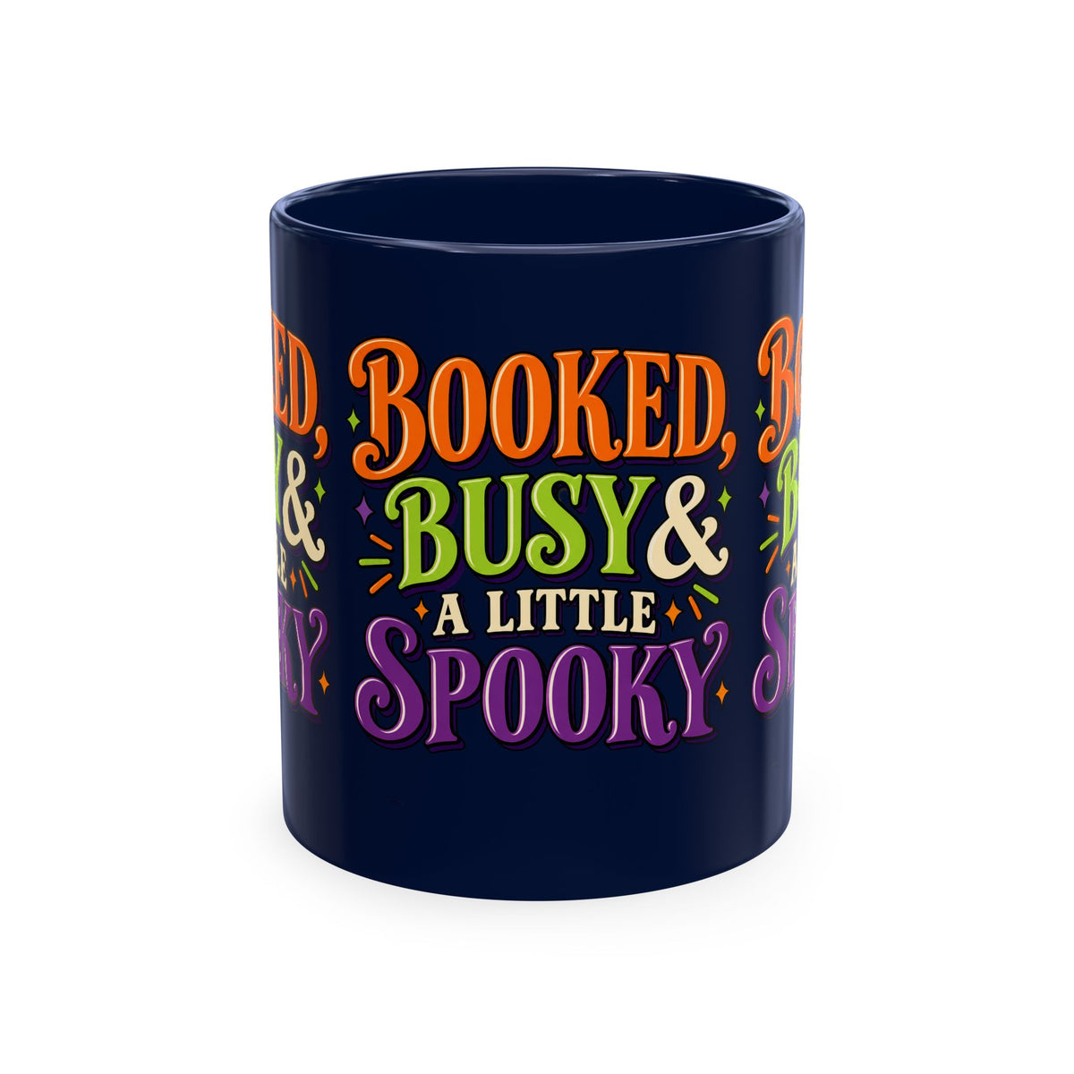 Booked, Busy & a Little Spooky Mug — Halloween Book Lover Coffee Cup