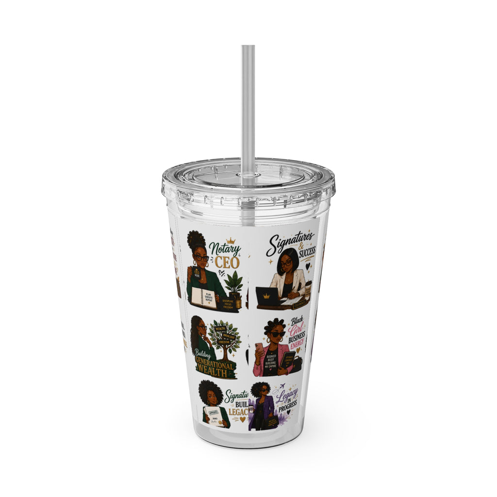 16 oz Acrylic Tumbler – Black Girl Business Energy Collection | Double-Wall Entrepreneur Cup with Straw
