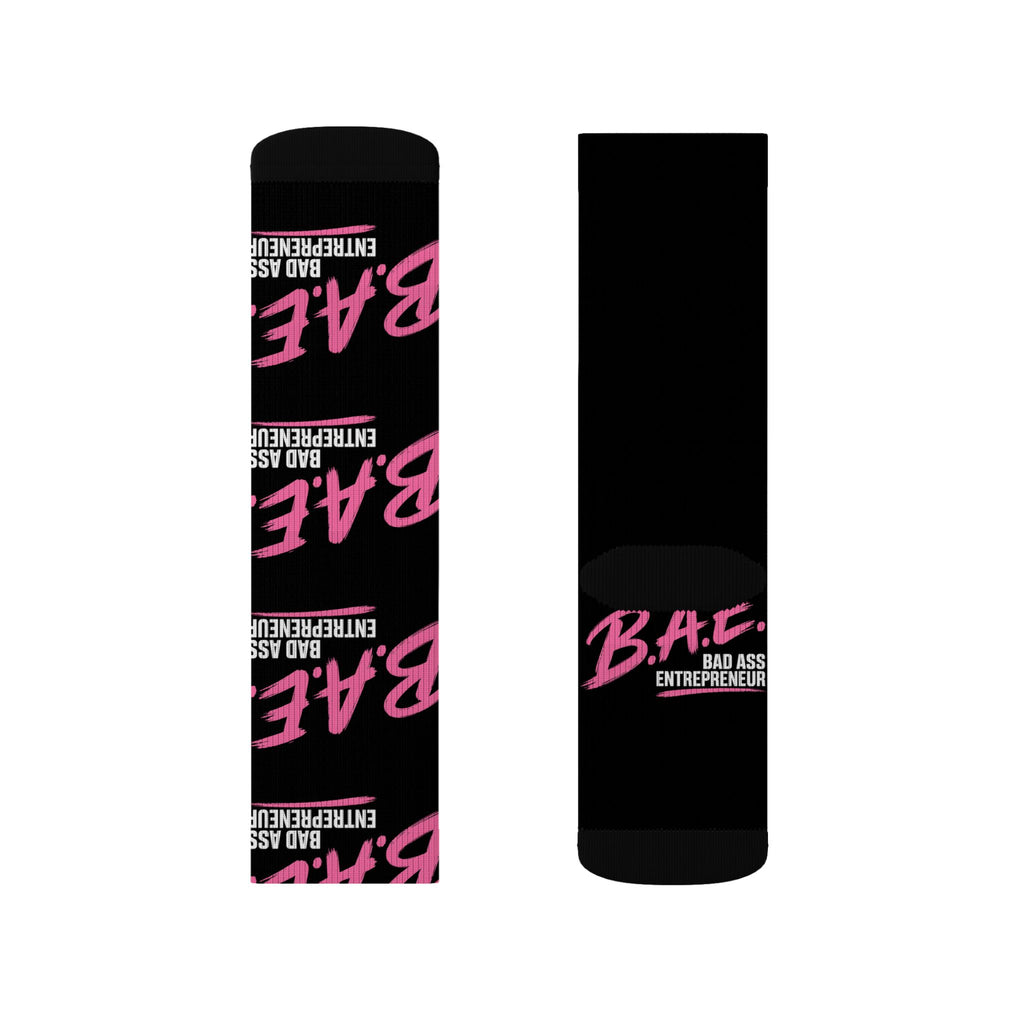 B.A.E. Crew Socks | Bad Ass Entrepreneur Black & Pink Socks | Gift for Business Owners