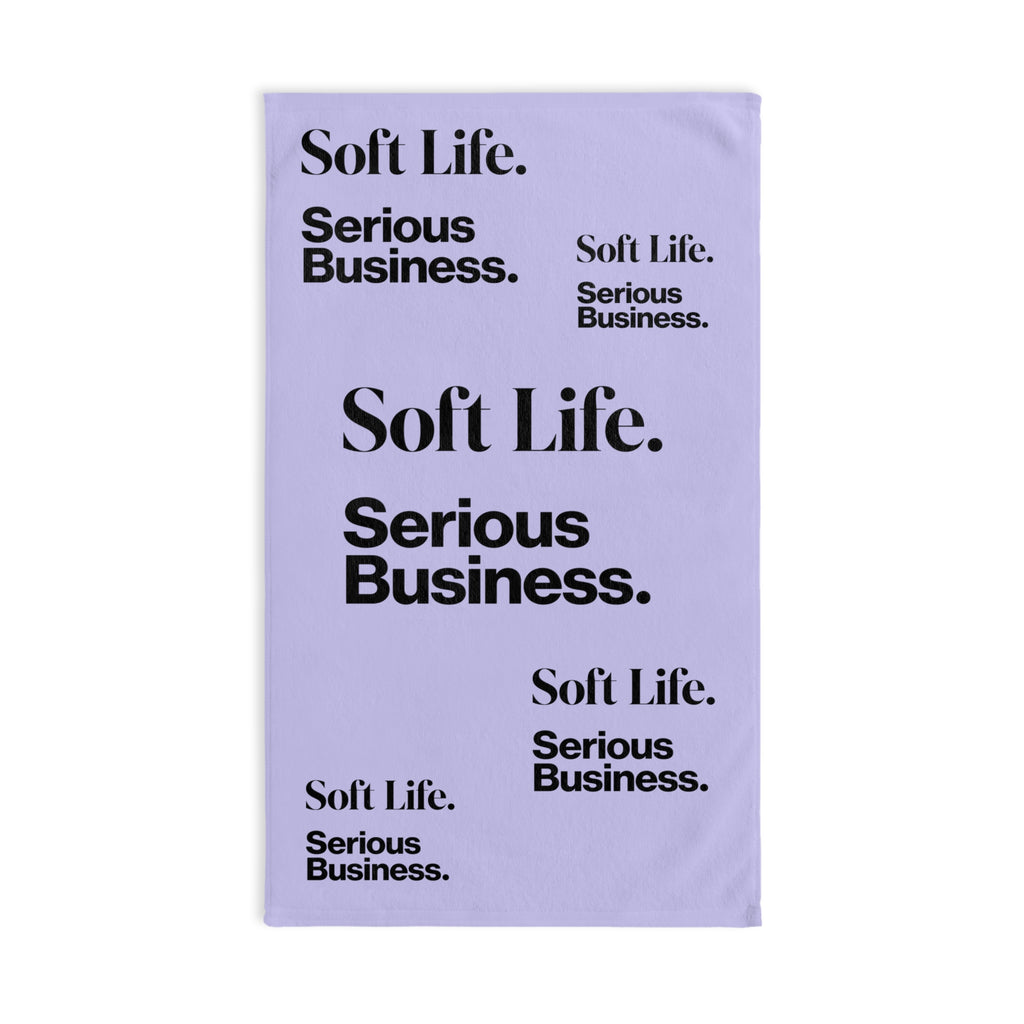 Soft Life. Serious Business. Lavender Hand Towel — Trendy Minimal Text Pattern