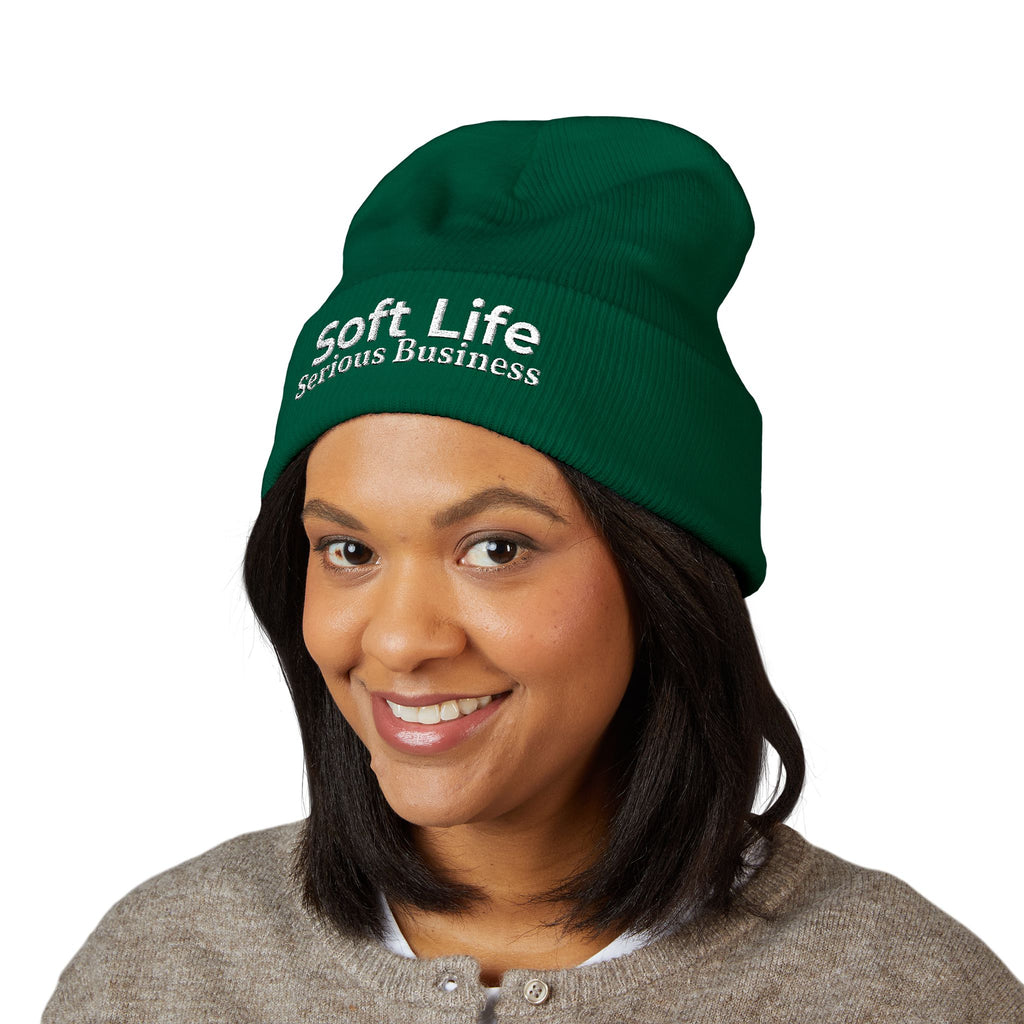 Soft Life. Serious Business. Embroidered Cuffed Beanie | Cozy Entrepreneur Winter Hat