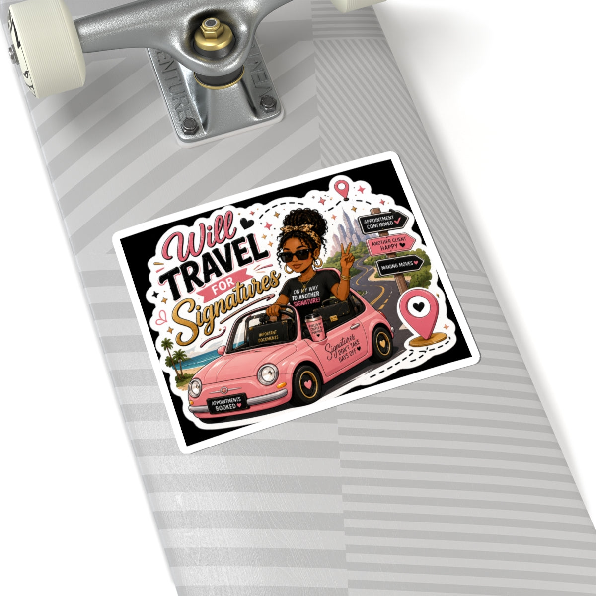 Will Travel for Signatures Vinyl Sticker | Mobile Notary Sticker | Loan Signing Agent Decal | Cute Business Owner Laptop Sticker