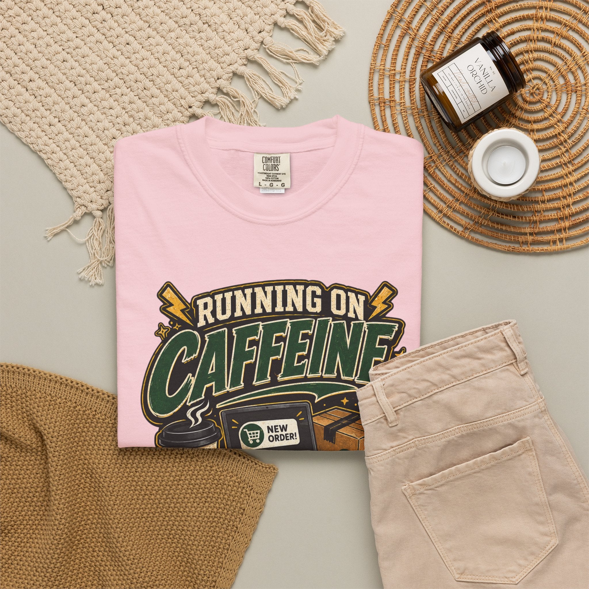 Funny Small Business Owner T-Shirt — “Running on Caffeine, Orders & Audacity” Graphic Tee