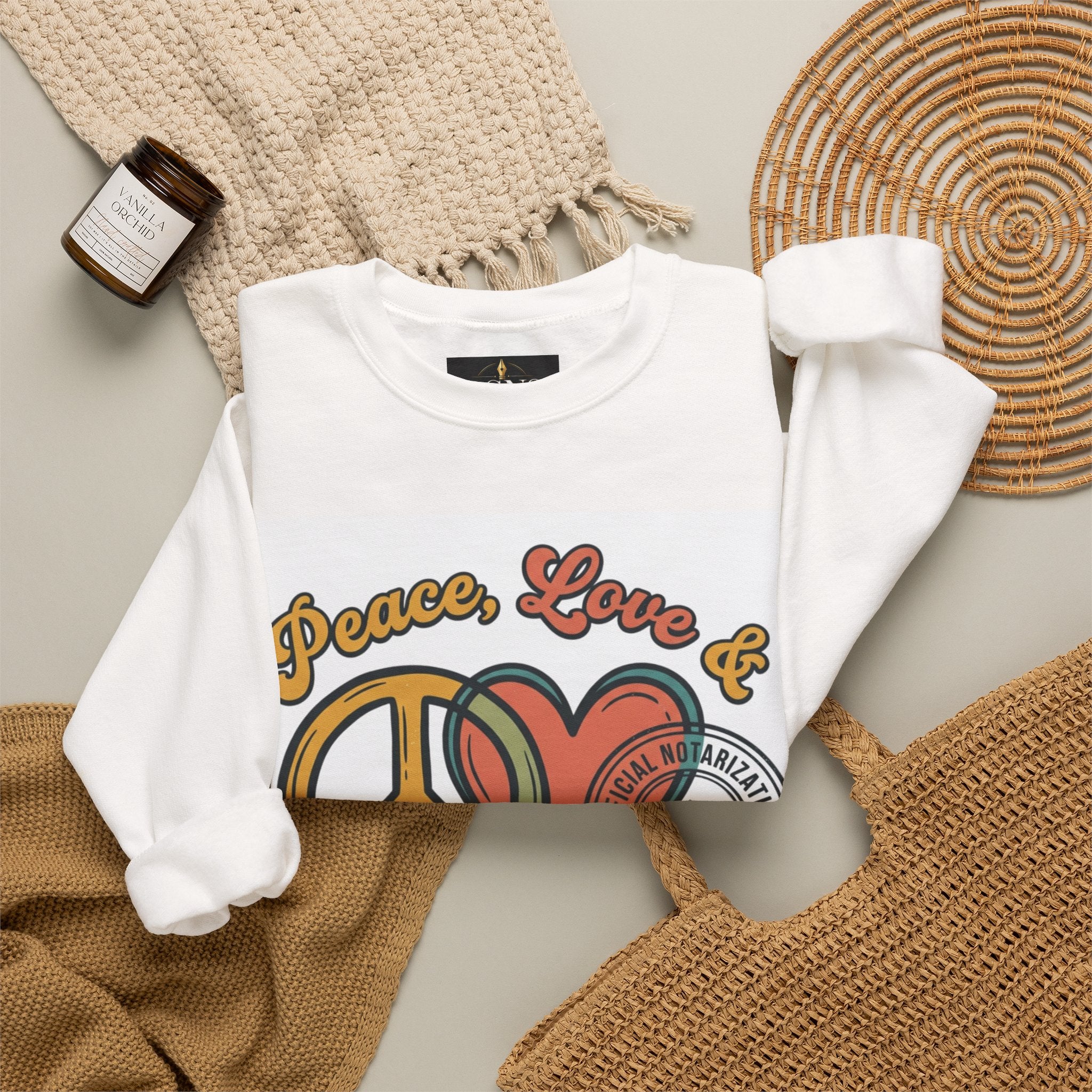 Peace, Love & Notarizations Cozy  Crewneck Sweatshirt ☮️❤️🖋️