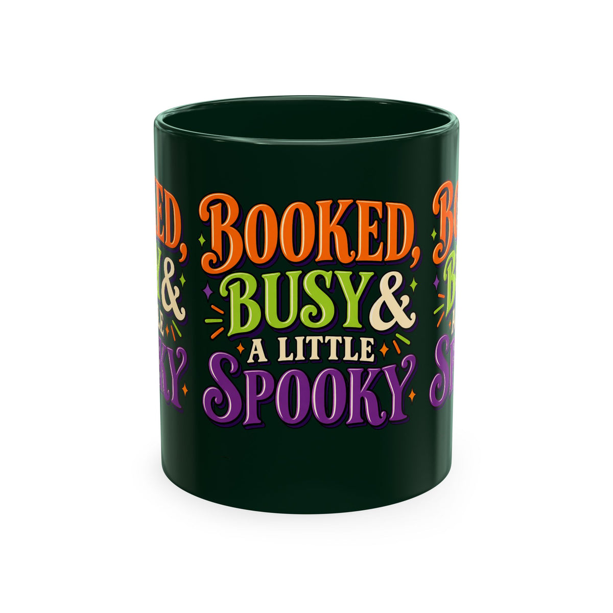 Booked, Busy & a Little Spooky Mug — Halloween Book Lover Coffee Cup
