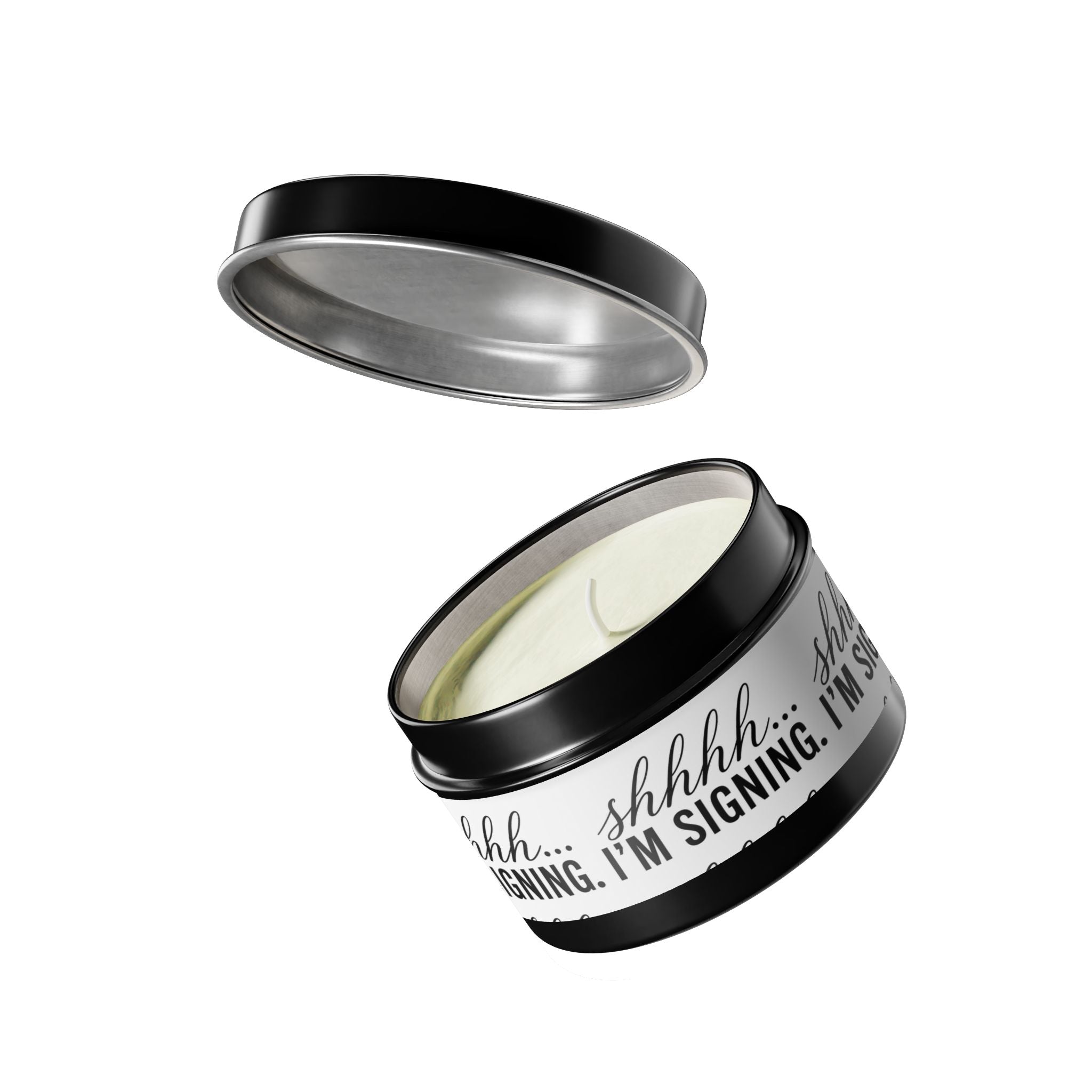 Shhhh... I'm Signing Candle | Funny Notary Gift | Coconut Apricot Wax Tin Candle