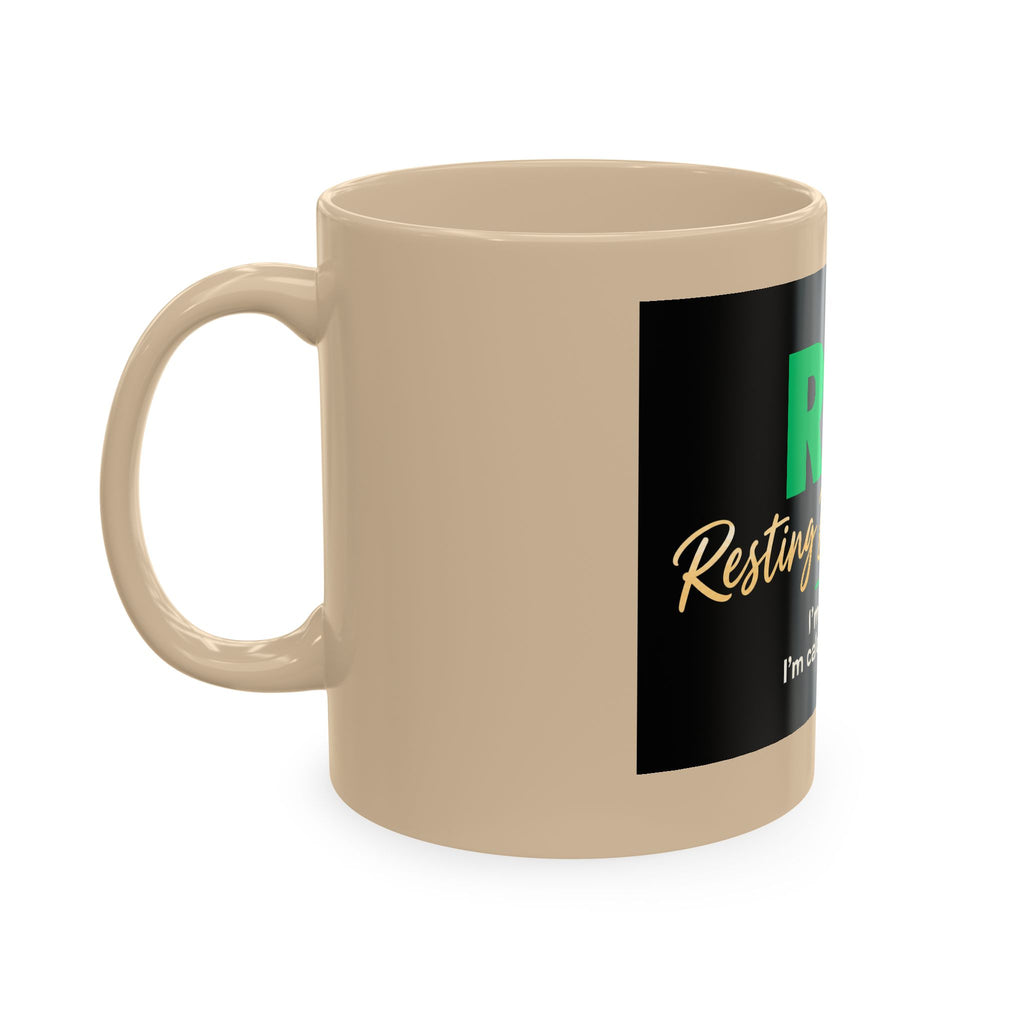 Resting Business Face Cursive Ceramic Mug — "RBF: I'm not mad. I'm calculating profit."