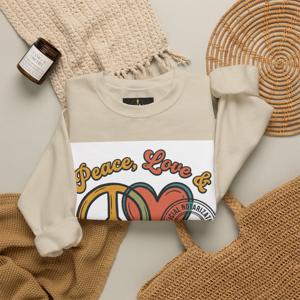 Peace, Love & Notarizations Cozy  Crewneck Sweatshirt ☮️❤️🖋️