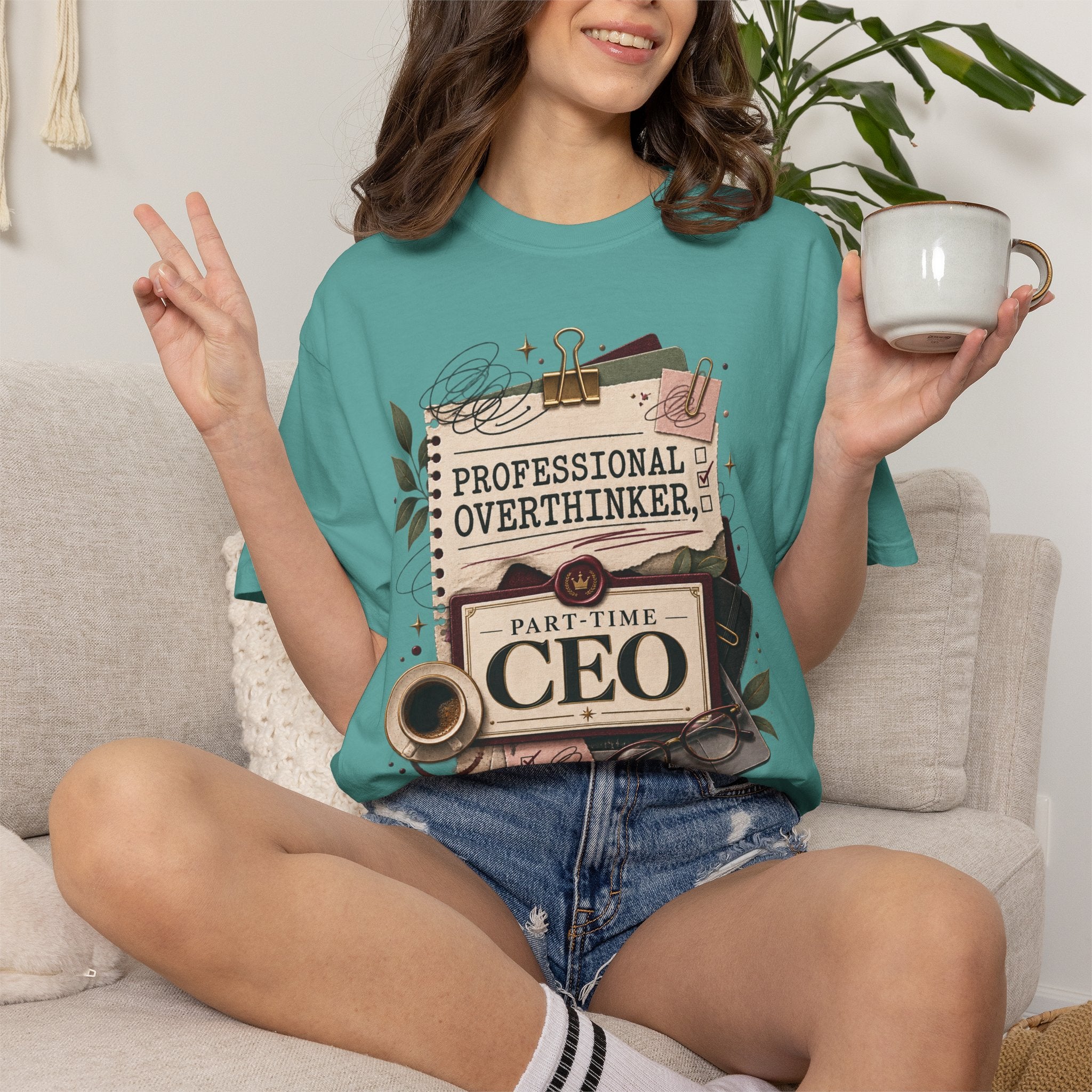 Professional Overthinker Part-Time CEO T-Shirt | Funny Small Business Owner Graphic Tee | Entrepreneur Gift | Garment-Dyed Shirt