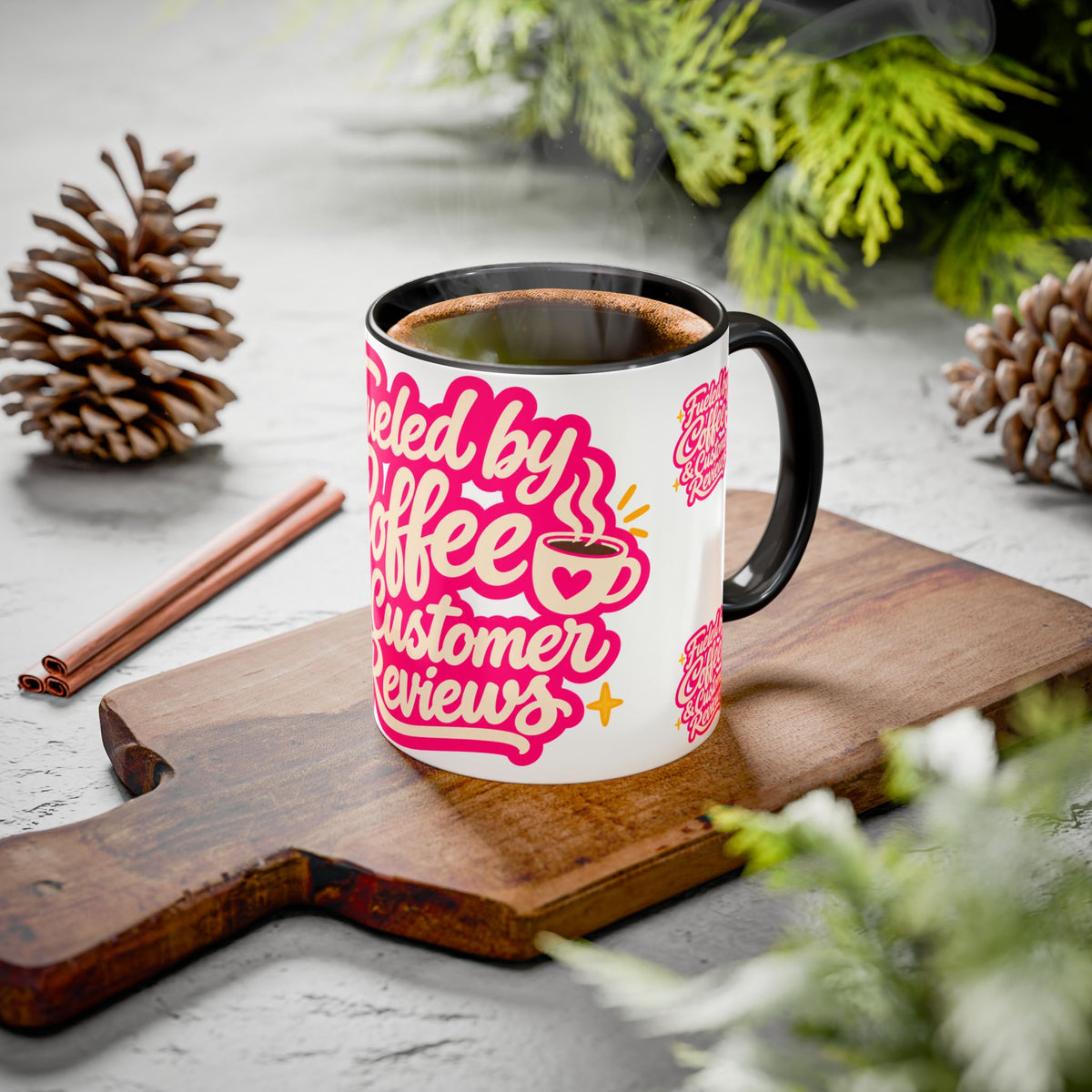 Fueled by Coffee & Customer Reviews Accent Mug — Small-Business Owner Coffee Cup
