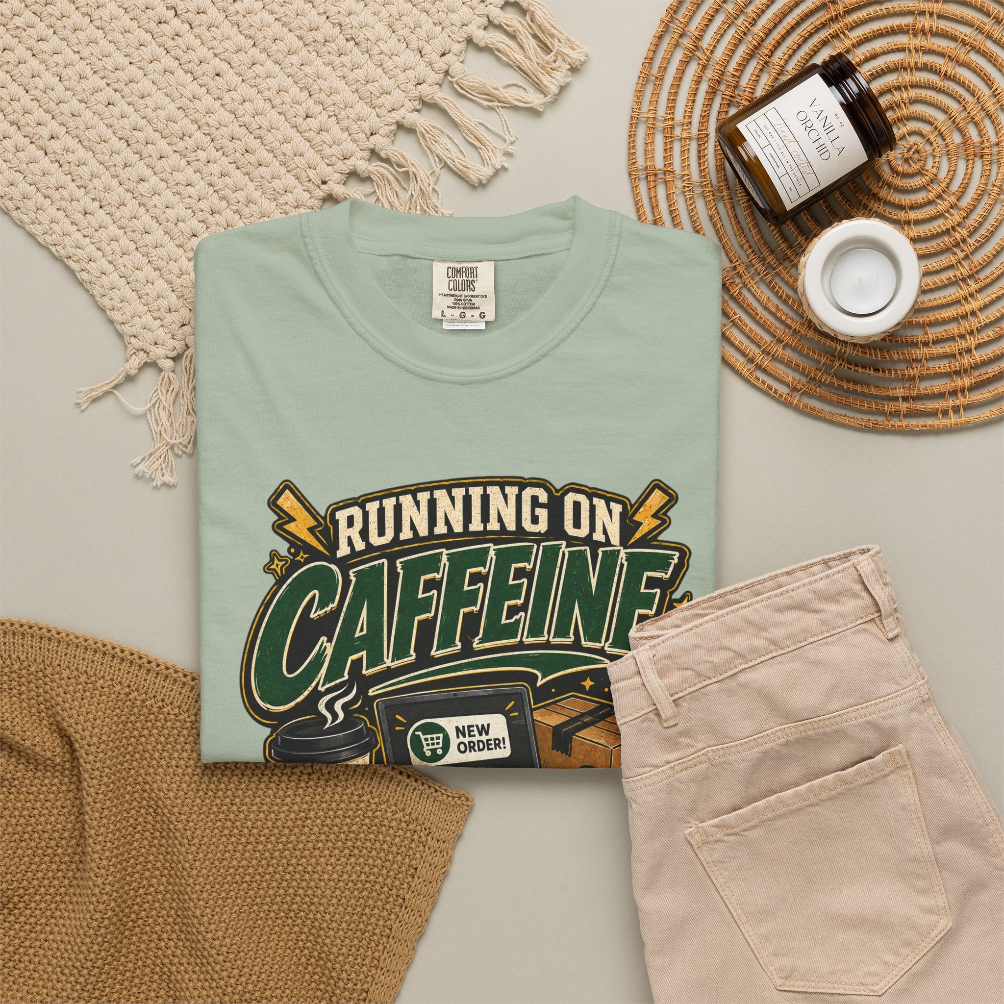 Funny Small Business Owner T-Shirt — “Running on Caffeine, Orders & Audacity” Graphic Tee