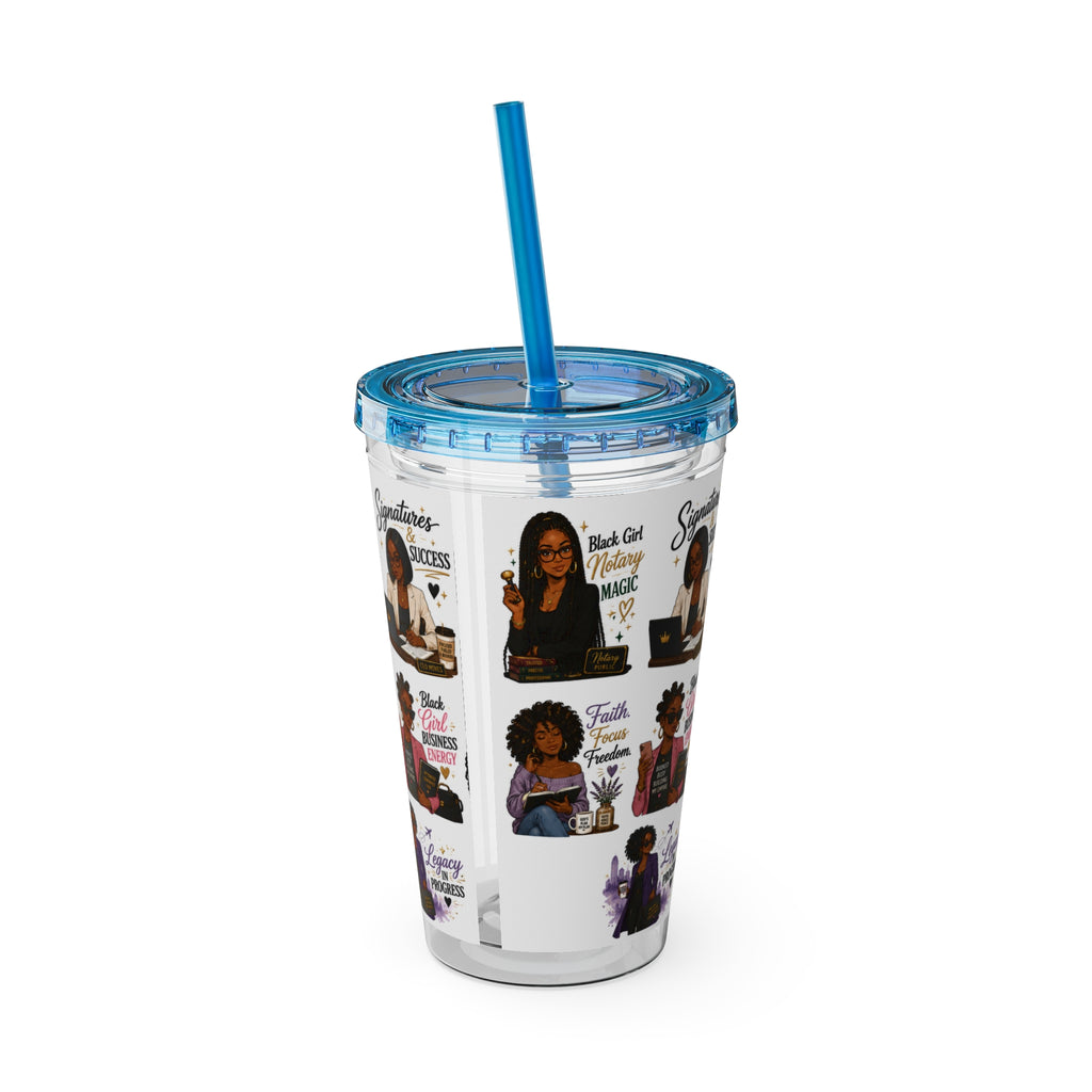 16 oz Acrylic Tumbler – Black Girl Business Energy Collection | Double-Wall Entrepreneur Cup with Straw
