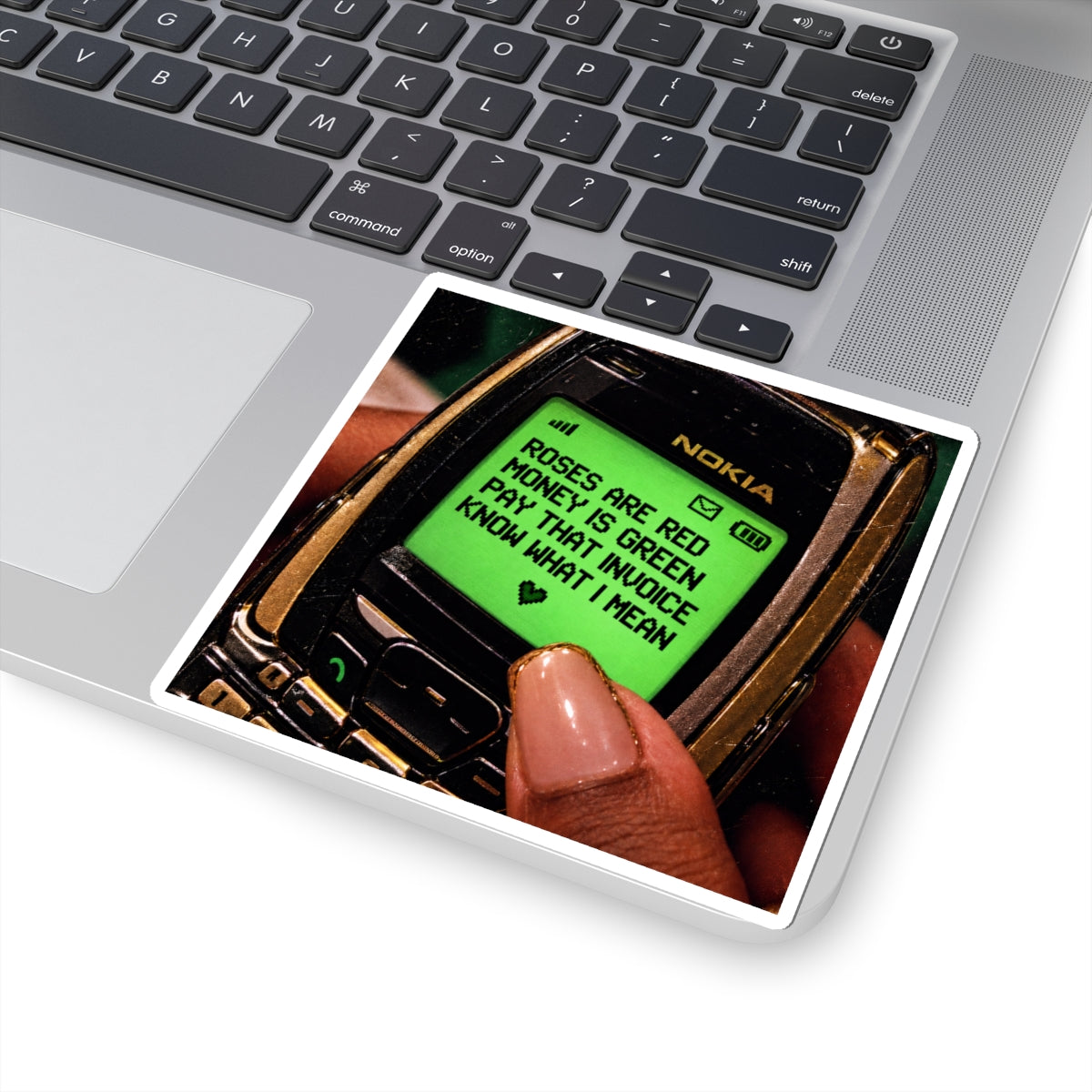Retro Nokia Sticker — "Roses Are Red, Money Is Green" Text Kiss-Cut Sticker