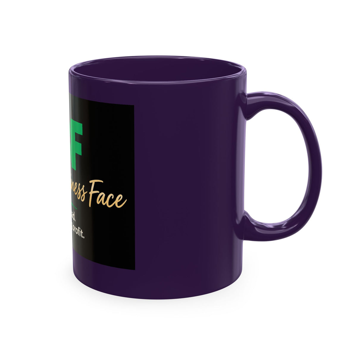 Resting Business Face Cursive Ceramic Mug — "RBF: I'm not mad. I'm calculating profit."