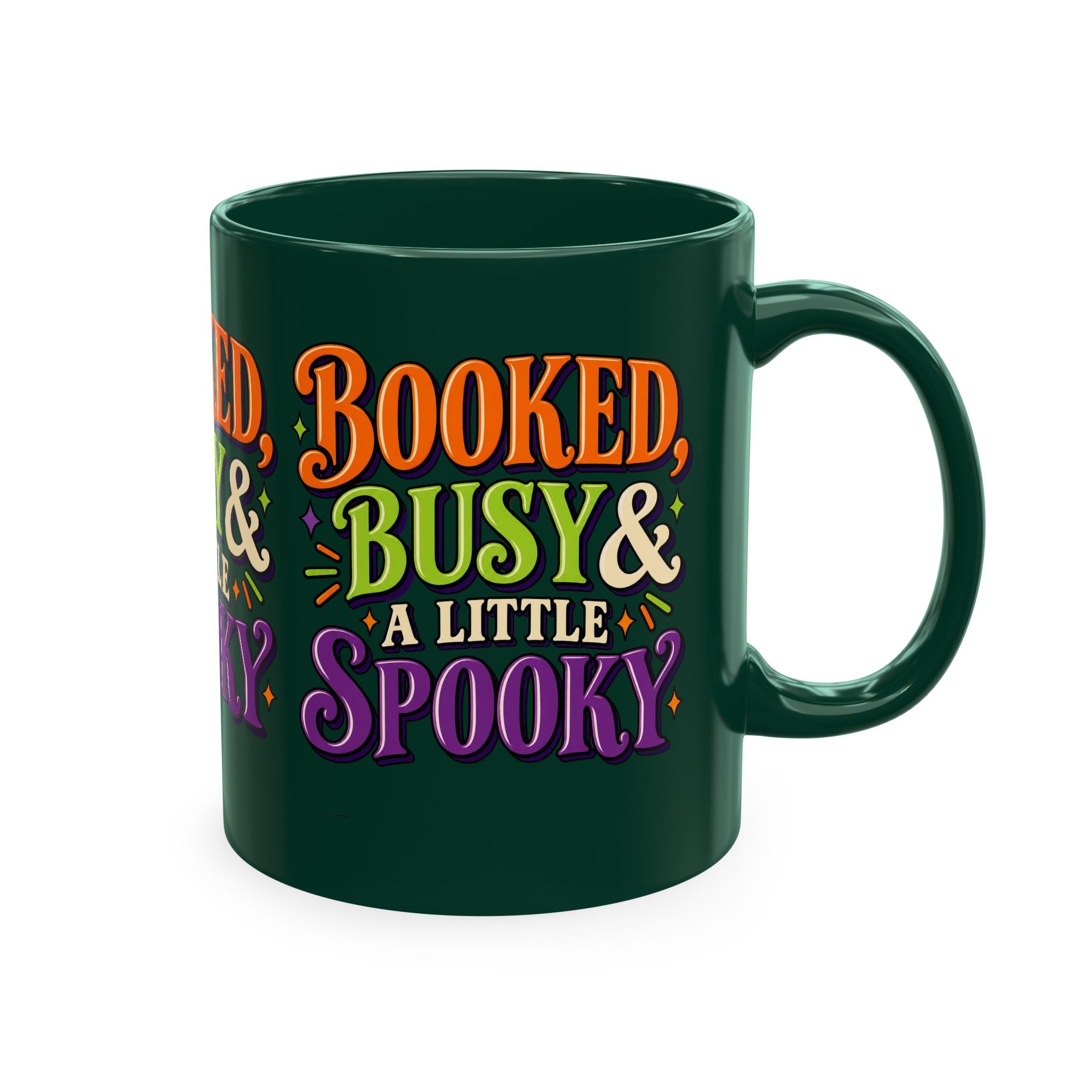 Booked, Busy & a Little Spooky Mug — Halloween Book Lover Coffee Cup