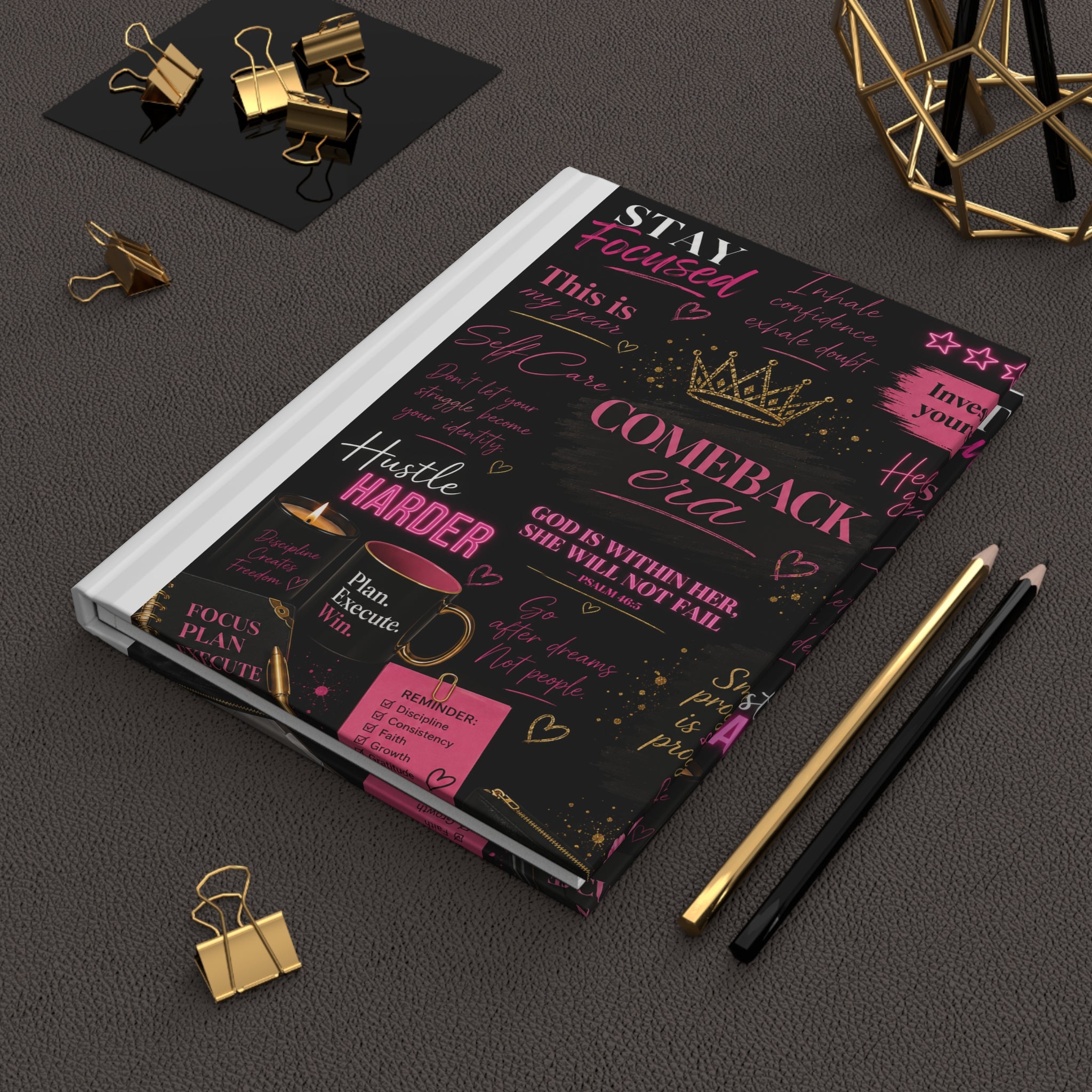 Comeback Era Hardcover Journal | Pink & Gold Motivational Notebook for Women